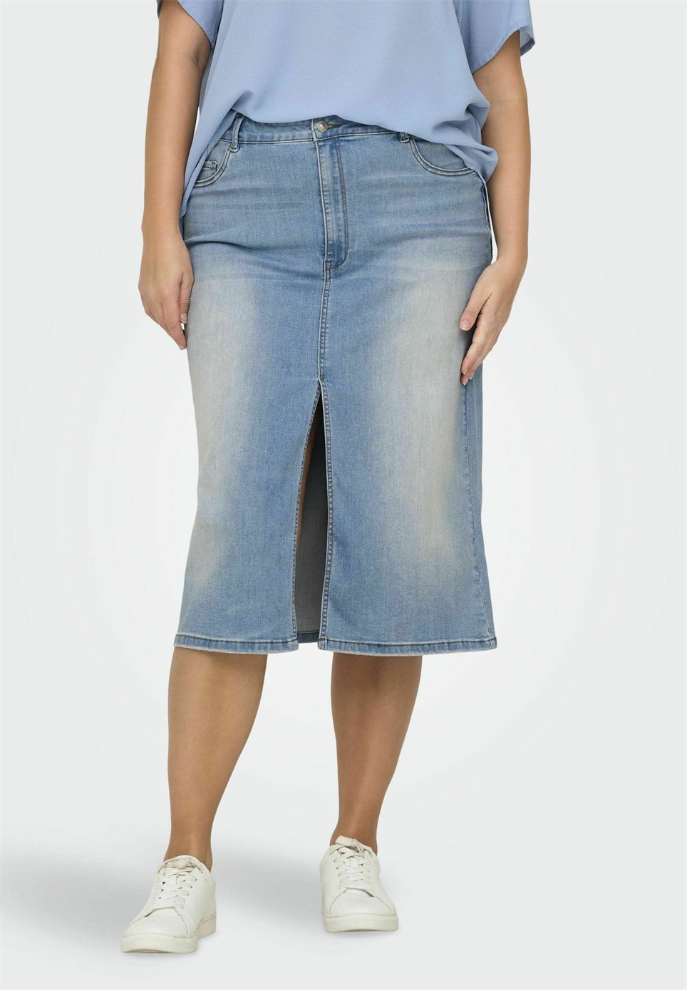 ONLY Carmakoma CARROSE - Jeansrock - light blue denim/light-blue denim