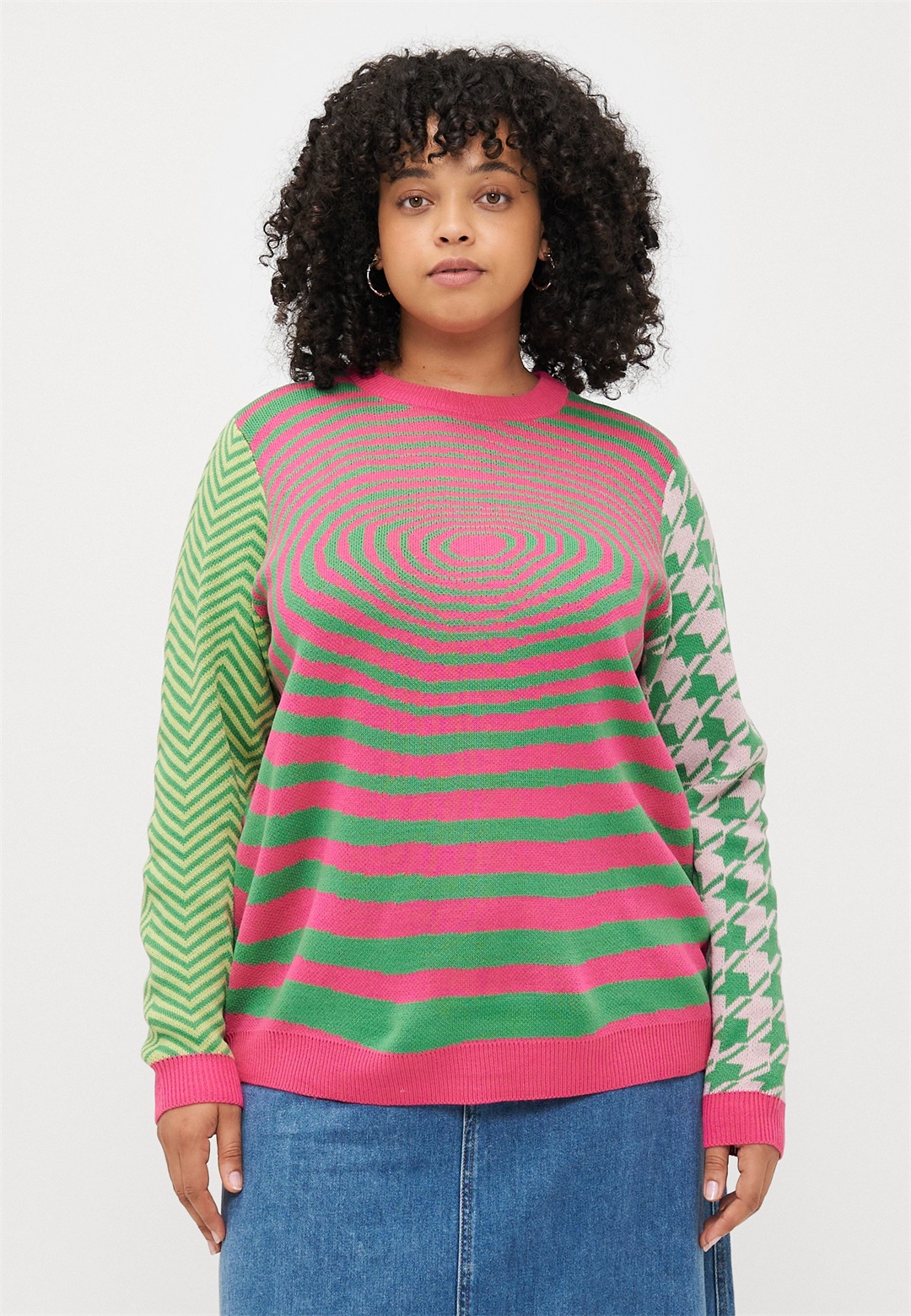 ONLY Carmakoma CARRILLO O NECK MIX - Strickpullover - medium green/leaf green/pink yarrow/bleached mauve/grün