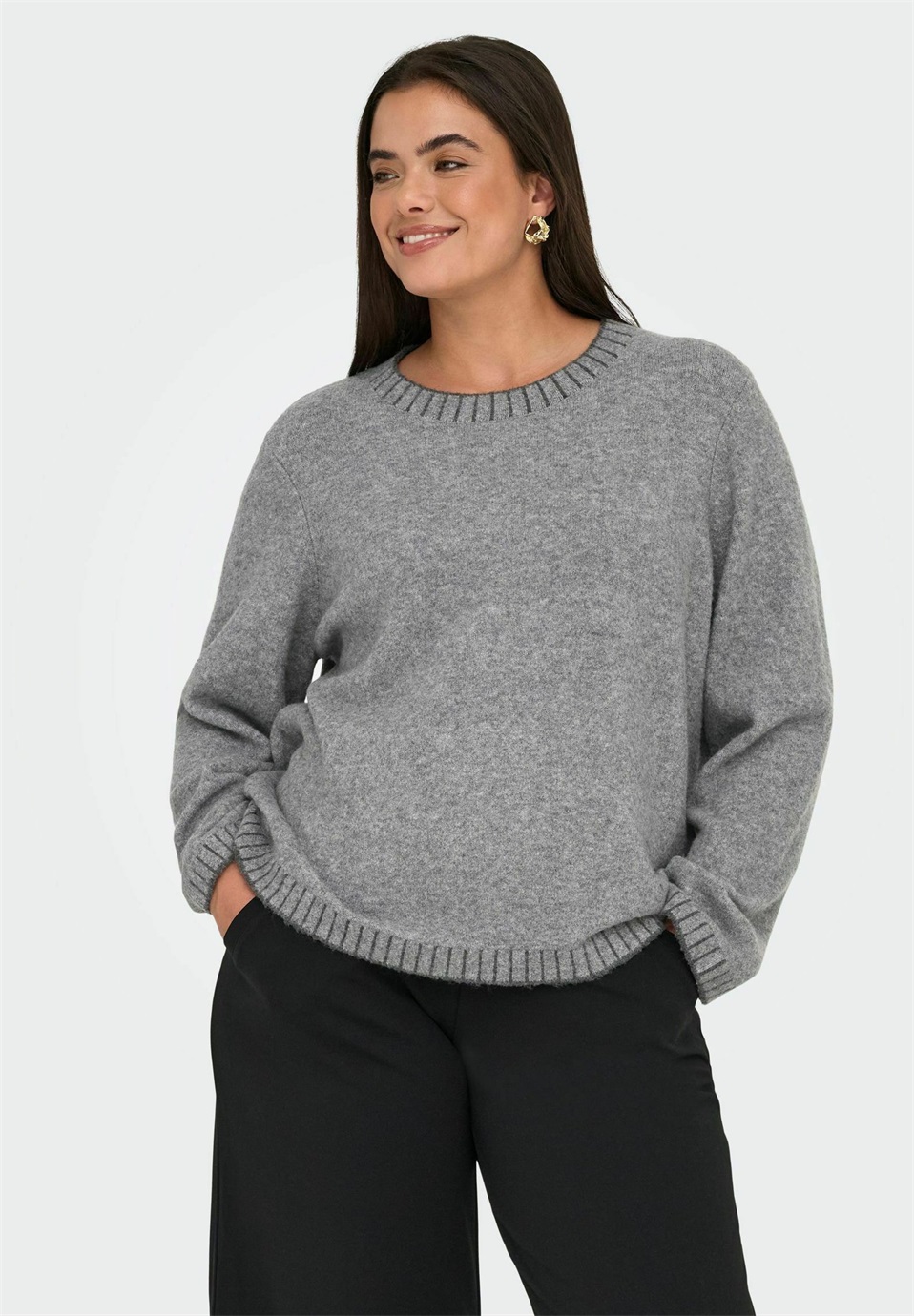 ONLY Carmakoma CARFINA STRICK - Strickpullover - medium grey melange/dunkelgrau