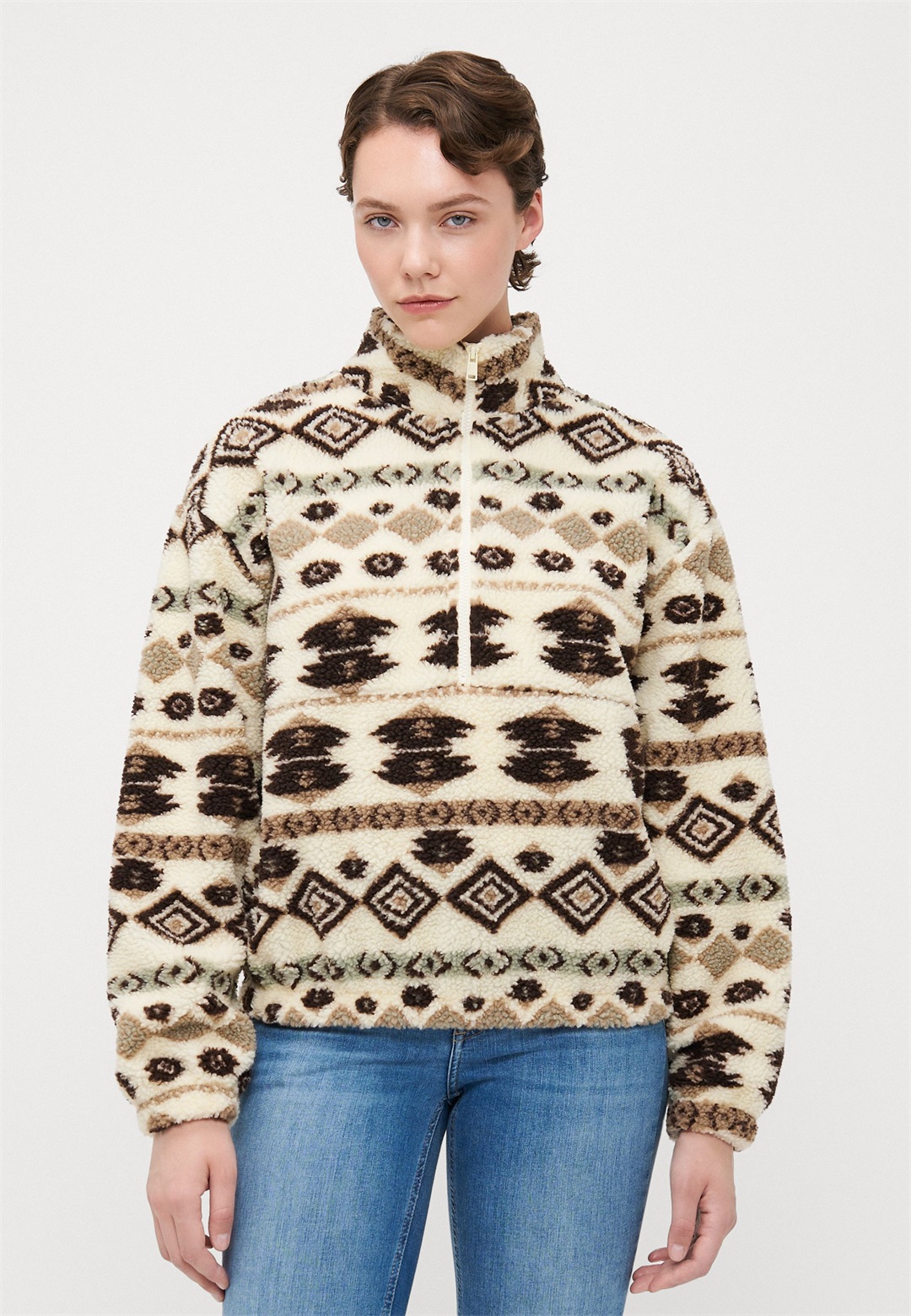 ONLY Tall ONLJANNE AZTEC HALFZIP - Fleecepullover - almond oil/braun