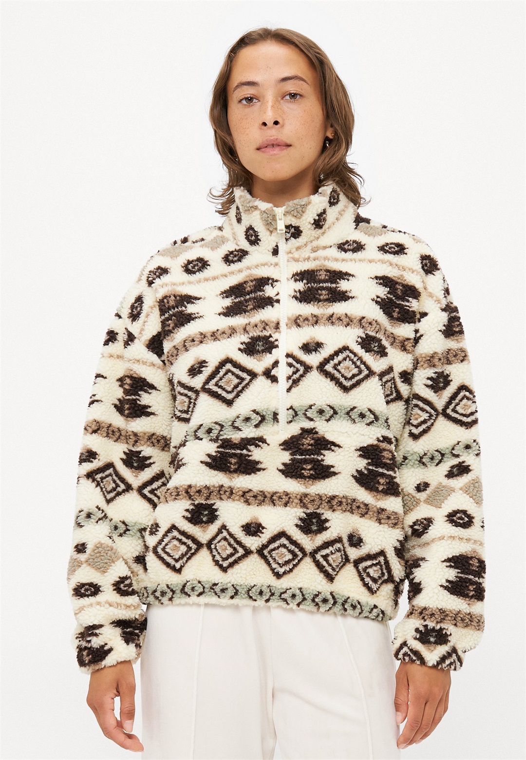 ONLY Petite ONLJANNE AZTEC HALFZIP - Fleecepullover - almond oil/braun
