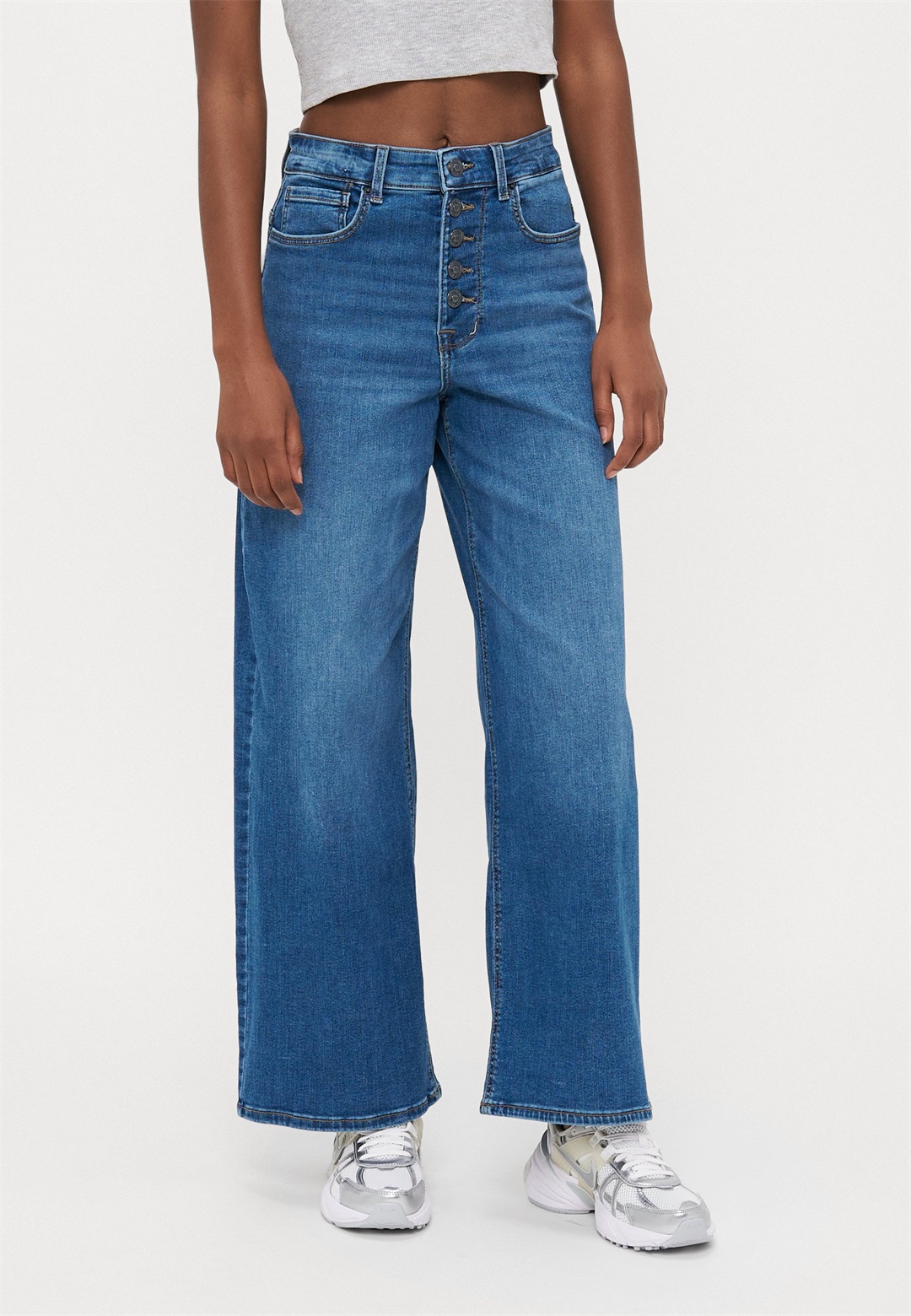 ONLY Petite ONLMADISON BLUSH - Wide Leg - medium blue denim/blue denim