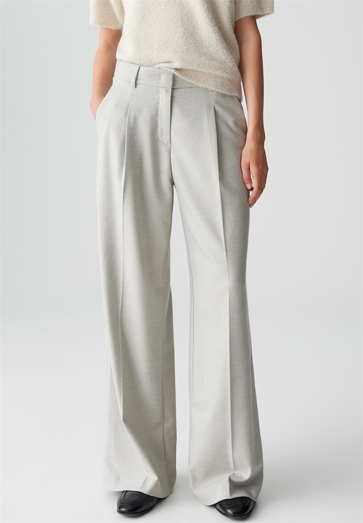 OPUS PANTS MID RISE LONG WIDE FIT - Stoffhose - hazy fog melange/grau