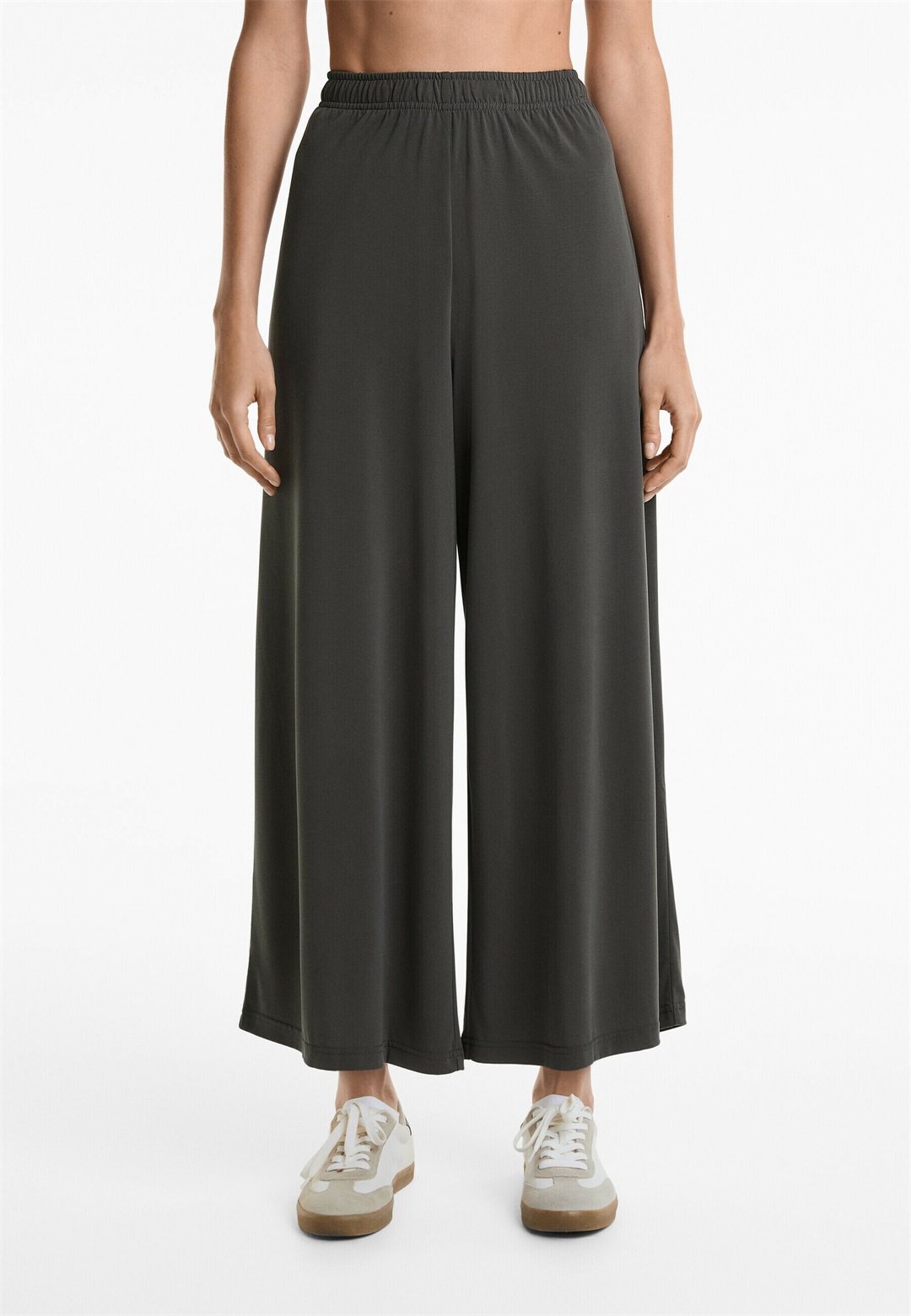 OYSHO SOFT TOUCH CROP WIDE LEG - Stoffhose - dark grey/dunkelgrau