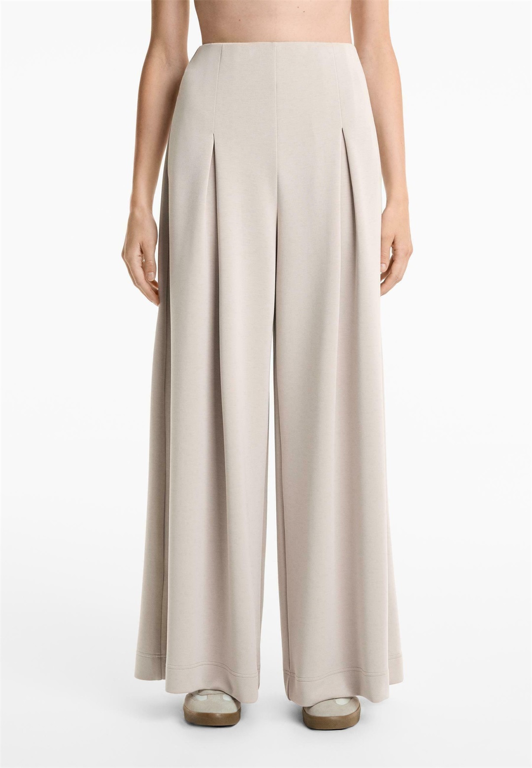 OYSHO SOFT-TOUCH WIDE-LEG PLEATED - Stoffhose - mottled beige/beige-meliert