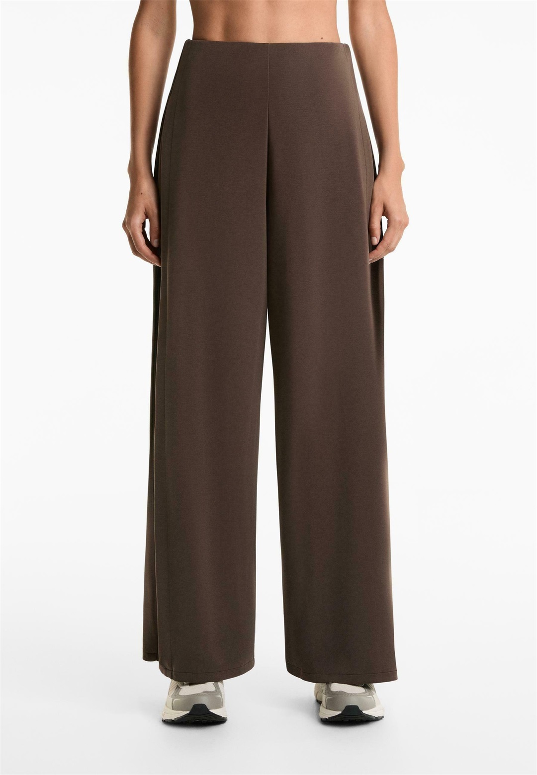 OYSHO SOFT-TOUCH WIDE LEG SIDE-PLEATED - Stoffhose - dark brown/dunkelbraun
