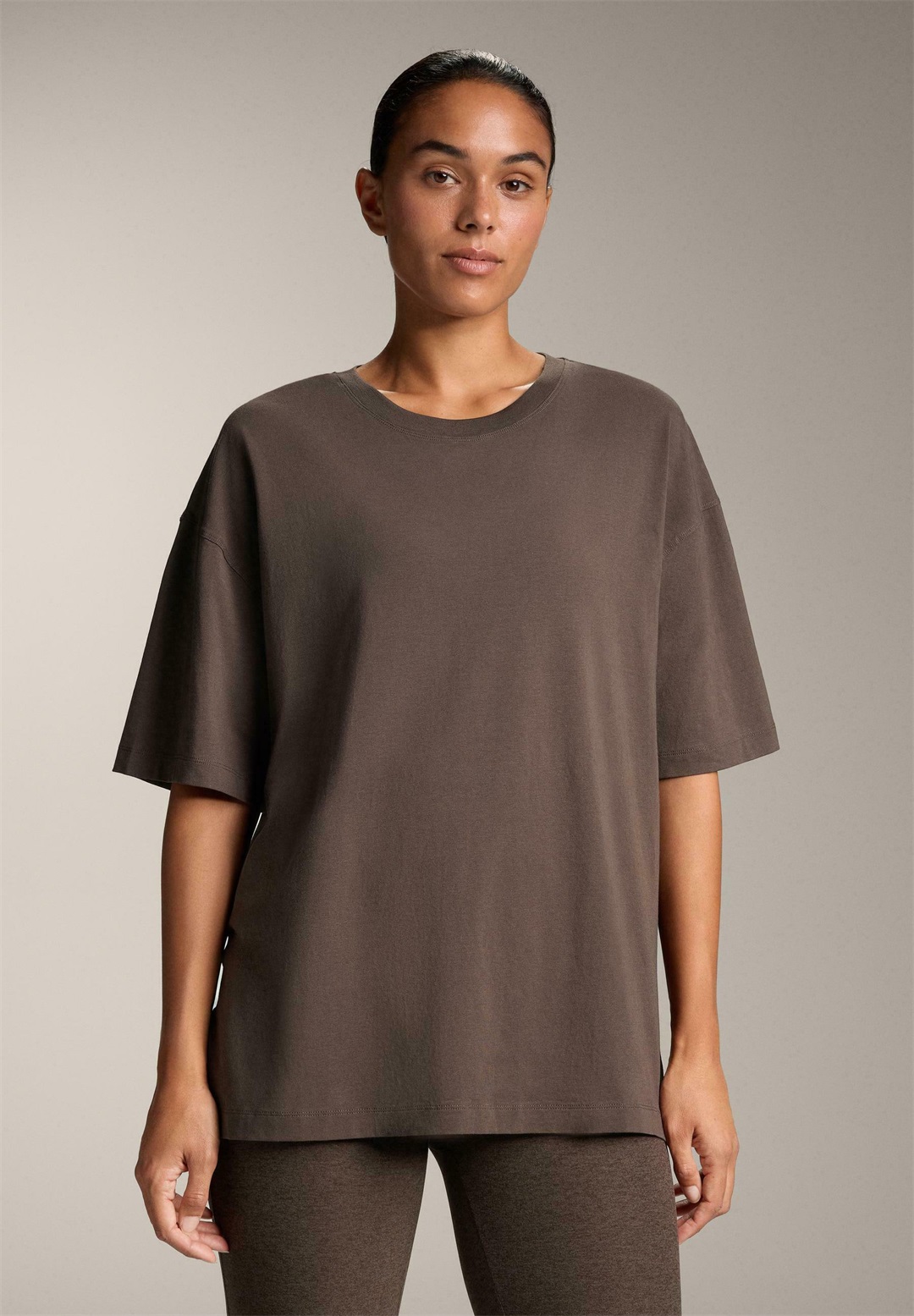 OYSHO SHORT SLEEVE COTTON BLEND - T-Shirt basic - brown/braun