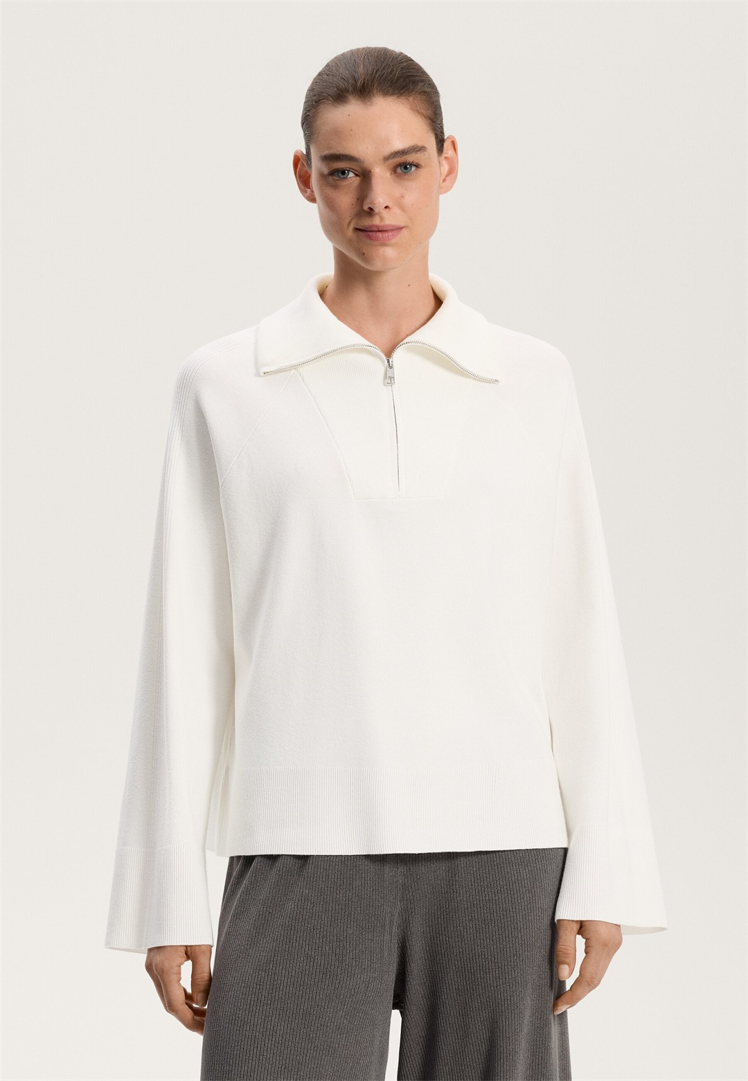 OYSHO HALF-ZIP - Strickpullover - white/weiß