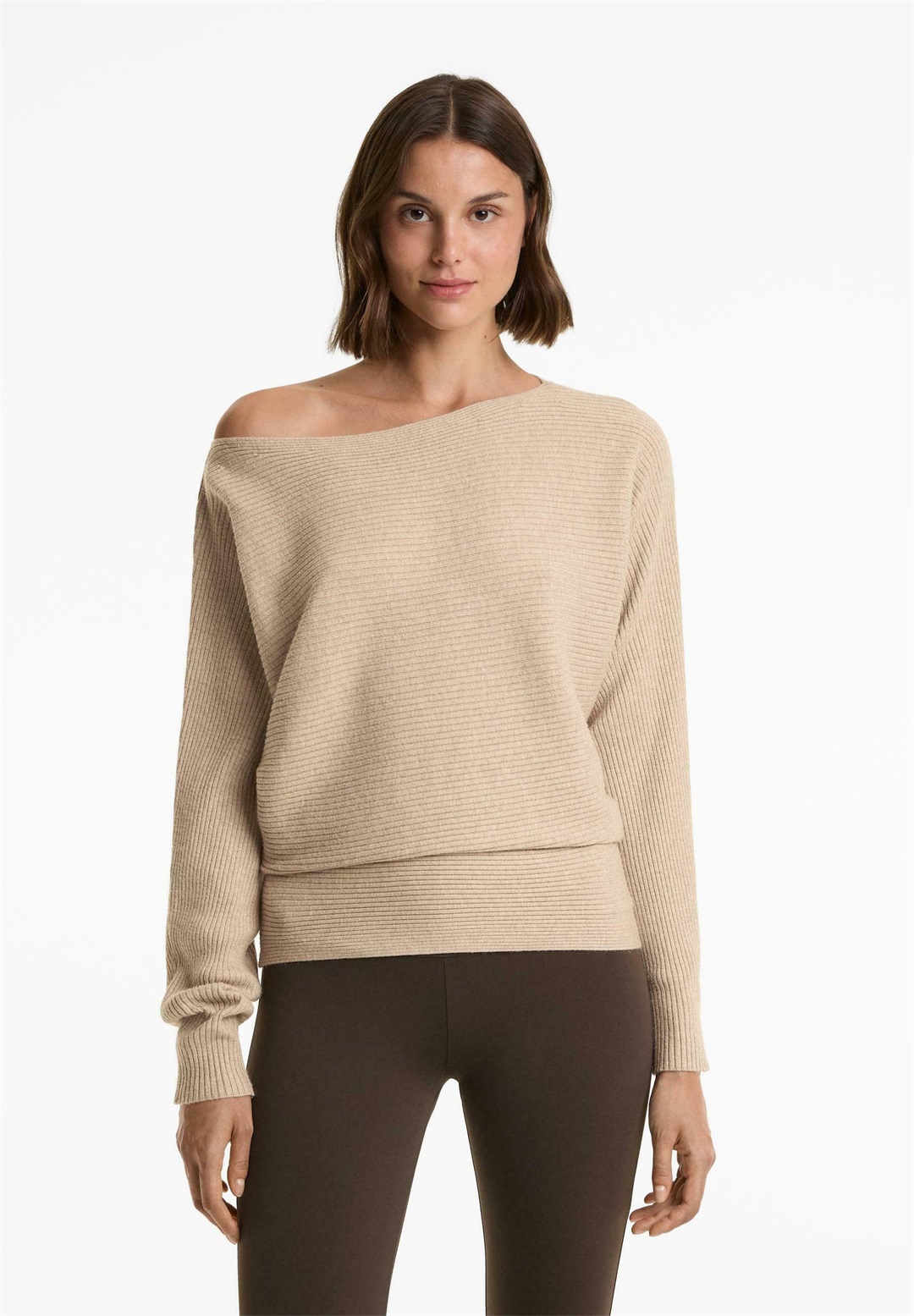 OYSHO OFF-THE-SHOULDER RIB KNIT - Strickpullover - brown/braun