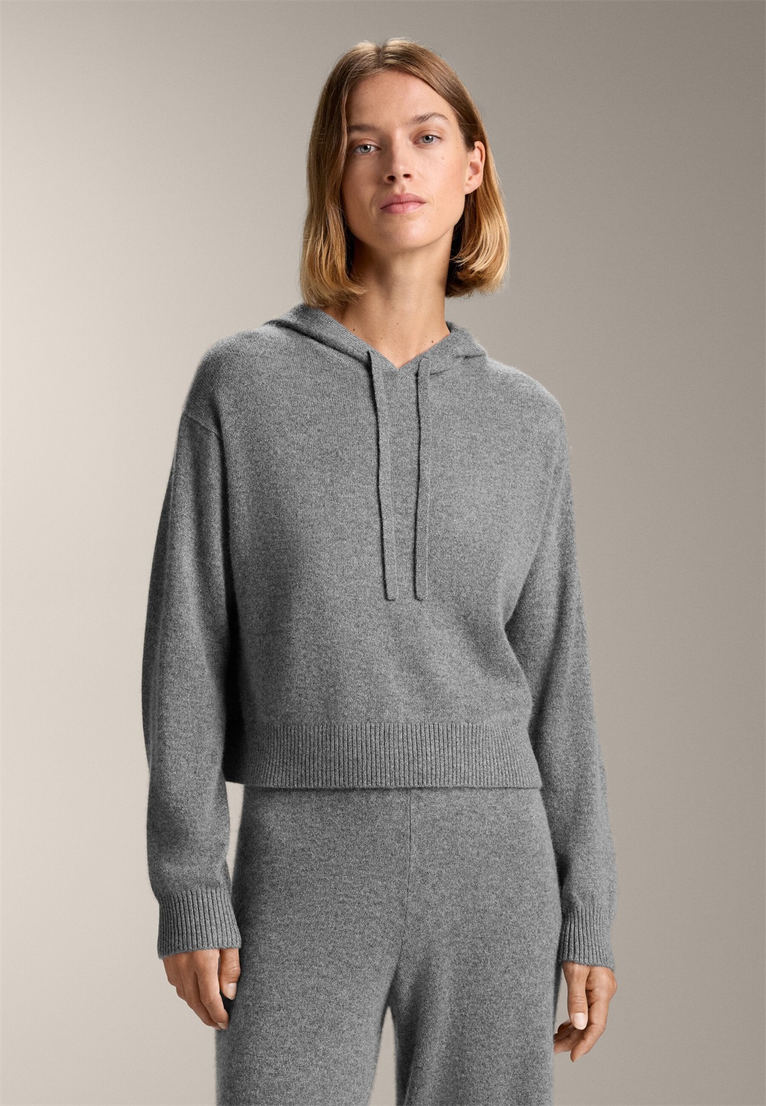 OYSHO 100% CASHMERE KNIT HOODIE - Kapuzenpullover - light grey/hellgrau