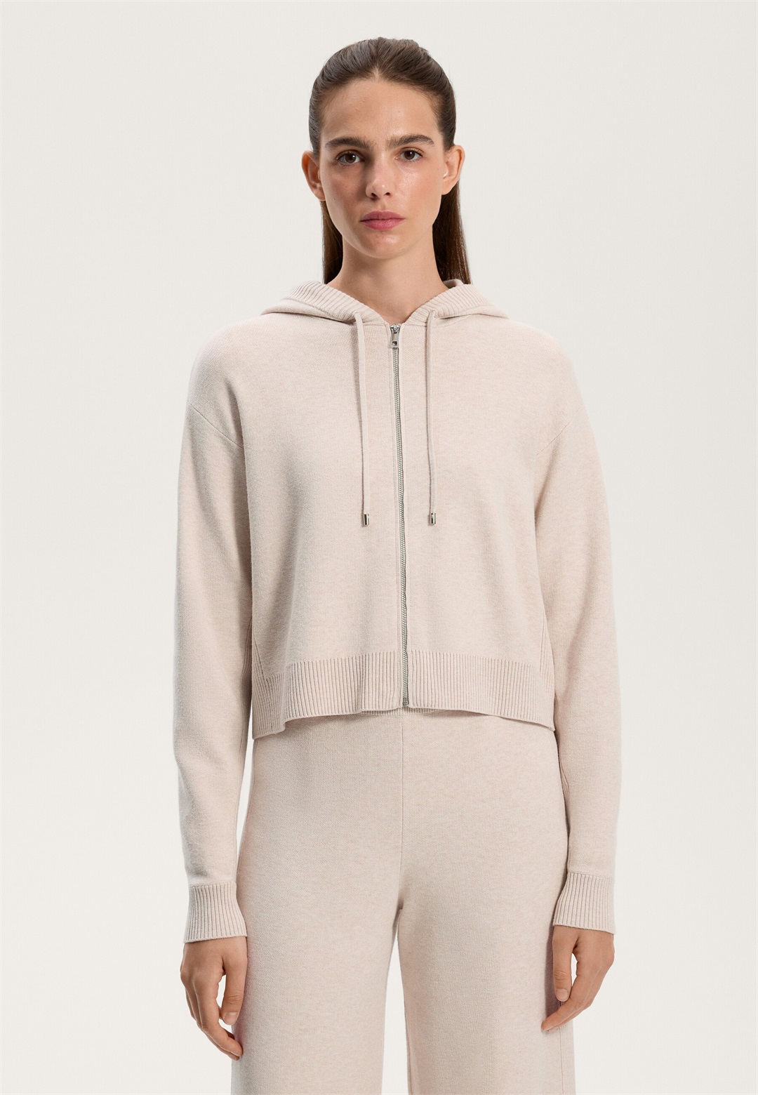 OYSHO HOODED KNIT - Kapuzenpullover - mottled beige/beige-meliert