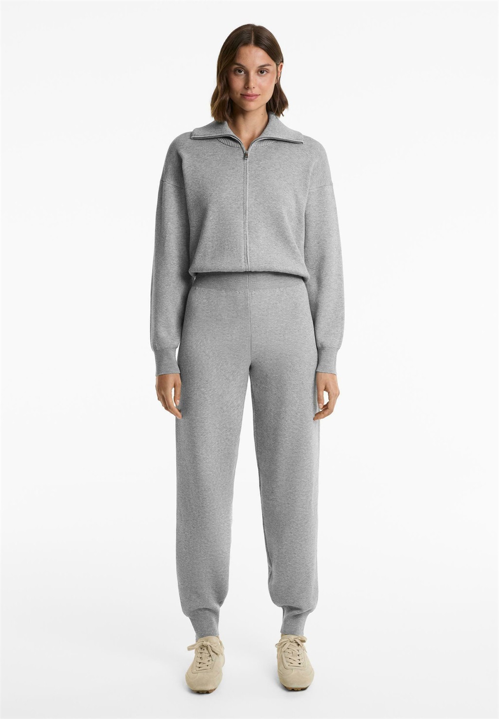 OYSHO LONG HALF-ZIP KNIT - Jumpsuit - grey/grau