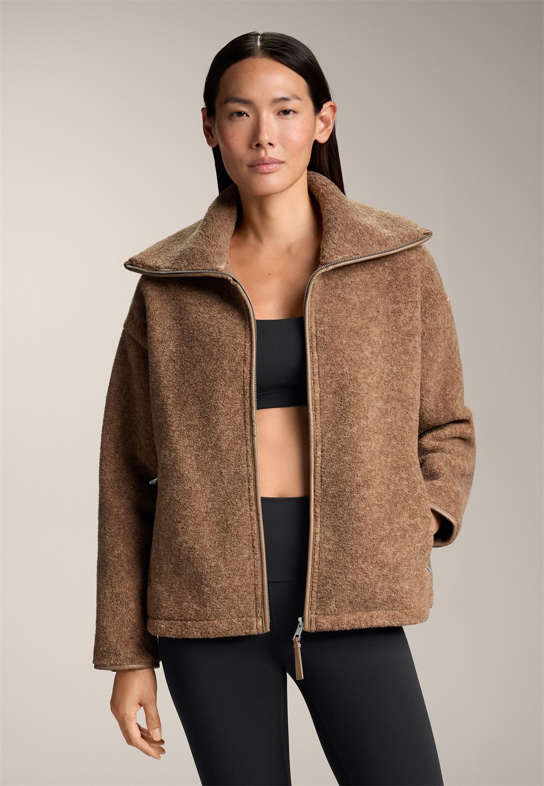 OYSHO BOXY FAUX-SHEARLING - Kunstlederjacke - brown/braun
