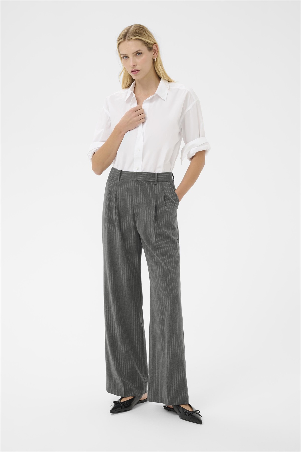 Part Two CHERRAPW - Stoffhose - gray flannel pinstripe/dunkelgrau