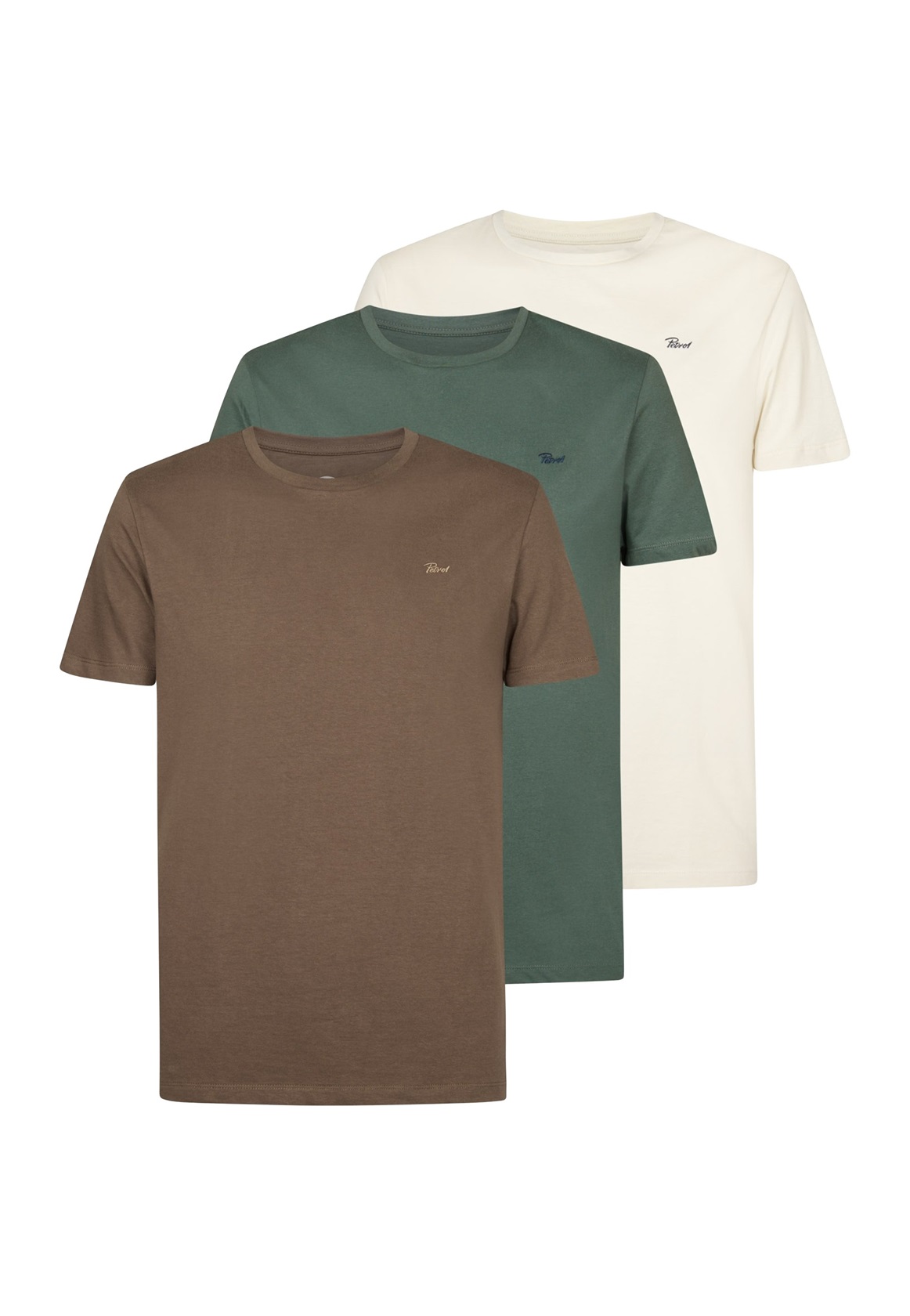 Petrol Industries DREIER 3 PACK SPECIAL - T-Shirt basic - seashell mud greensmoke/braun