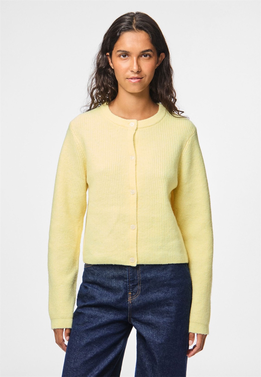 Pieces PCSILLY LS O-NECK BC - Strickjacke - pale banana/hellgelb