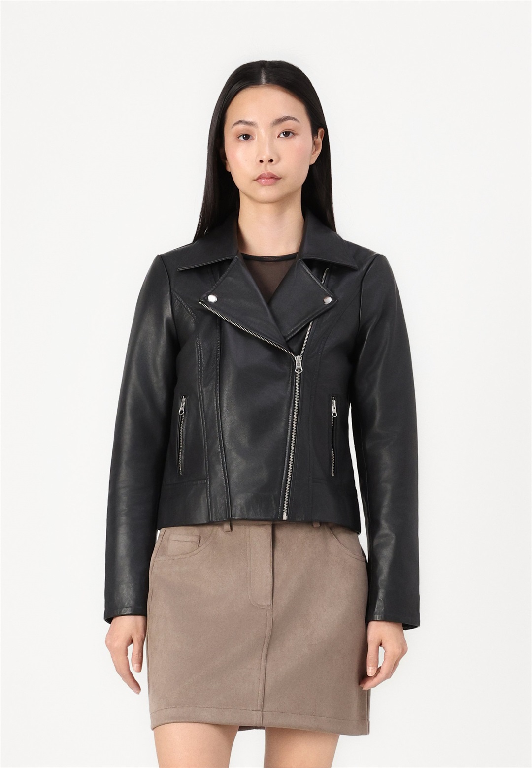 Pieces PCSUSSE JACKET - Lederjacke - black/schwarz