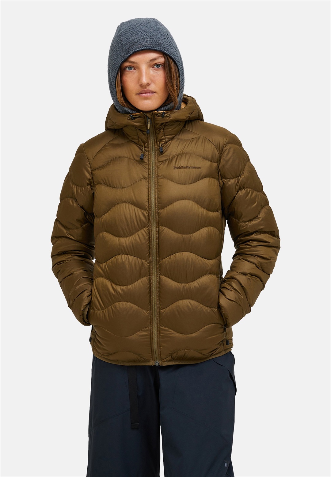 Peak Performance HELIUM HOOD - Daunenjacke - meadow moss/sierra sand//grün