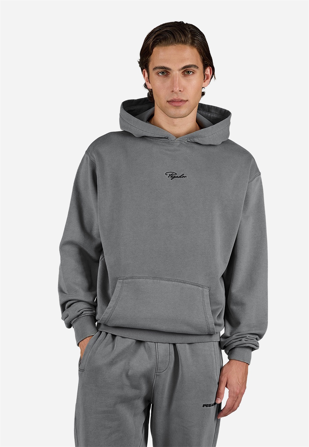 Pegador SIGNAR REGULAR HOODIE - Kapuzenpullover - vintage grey/black/grau