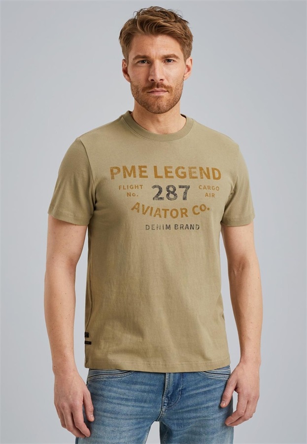 PME Legend T-Shirt print - silver sage/hellbraun