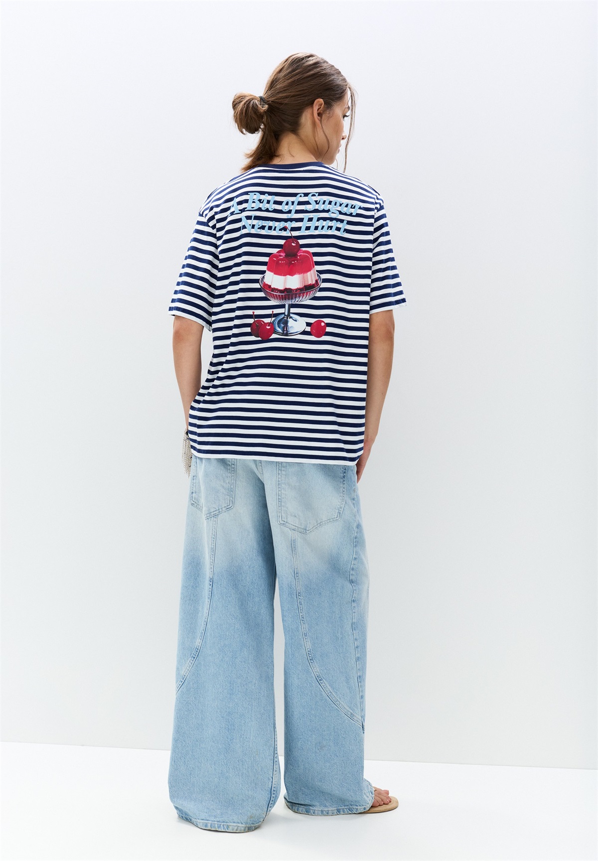 PULL&BEAR STRIPED CHERRY - T-Shirt print - blue/dunkelblau