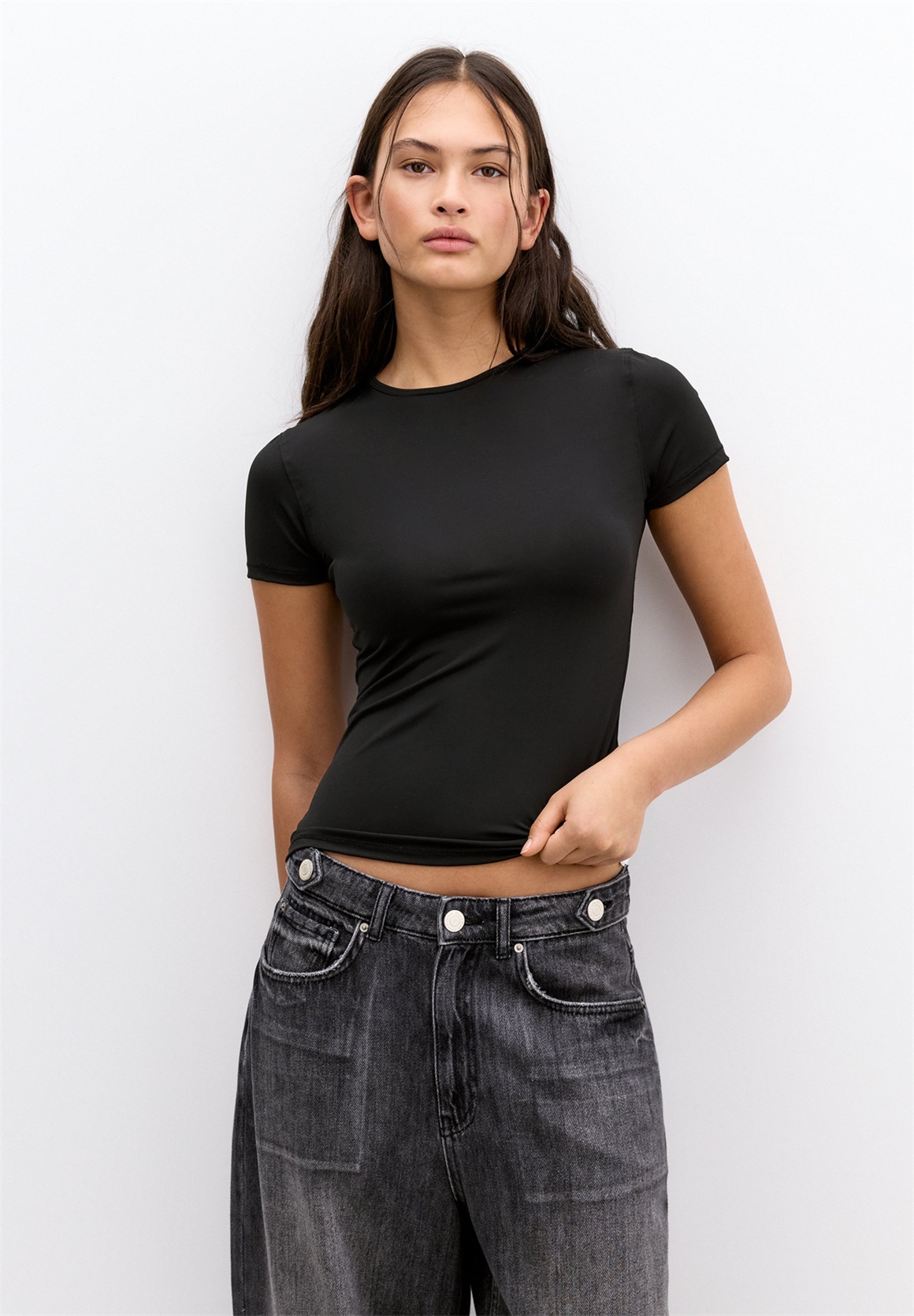 PULL&BEAR SHORT SLEEVE - T-Shirt basic - black/schwarz