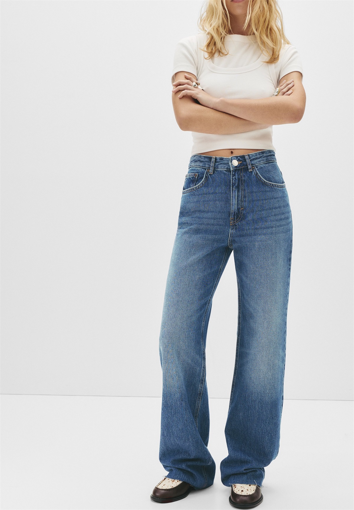 PULL&BEAR HIGH WAIST - Jeans Straight Leg - dark blue denim/dark-blue denim