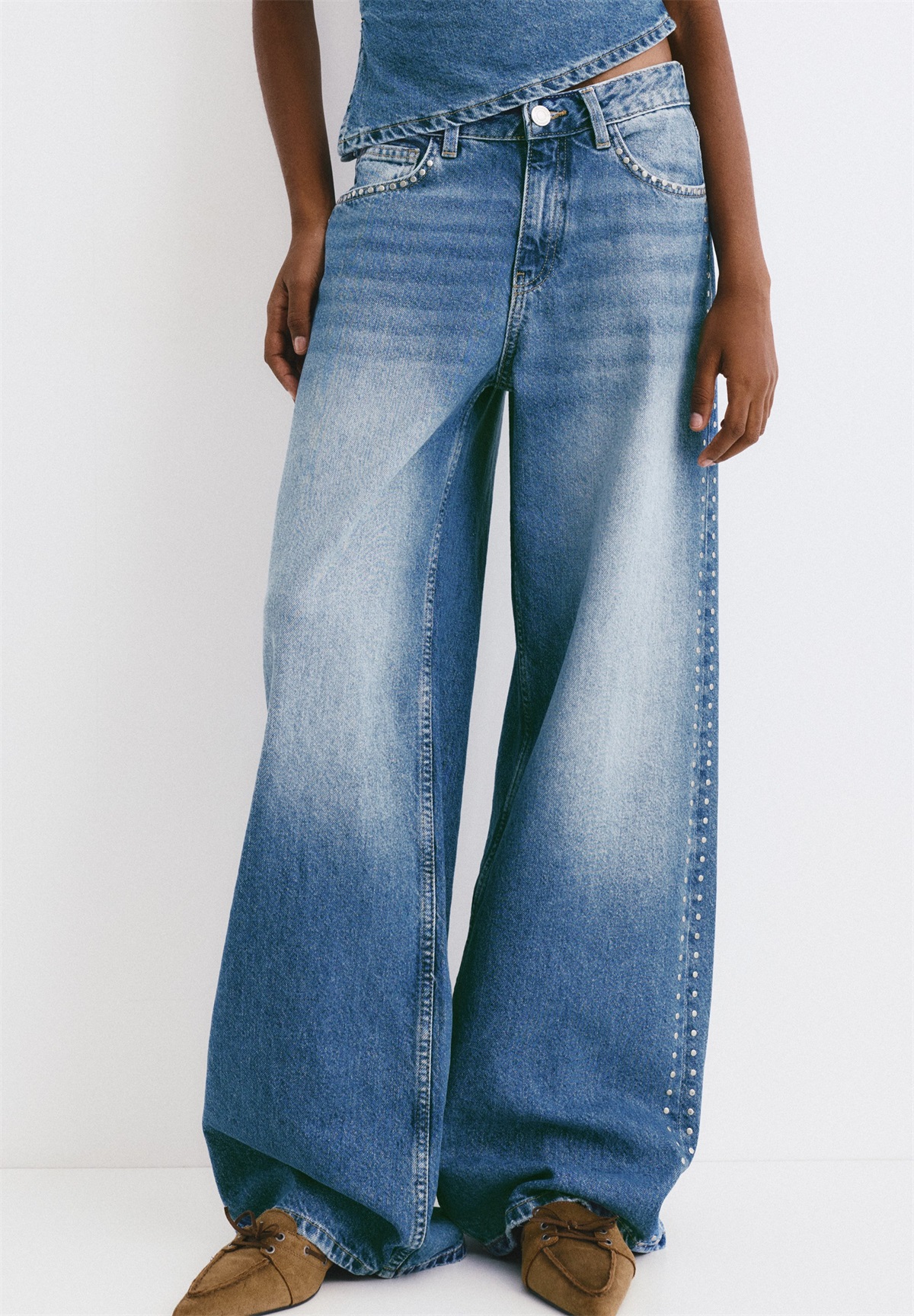 PULL&BEAR STUDDED - Wide Leg - blue denim