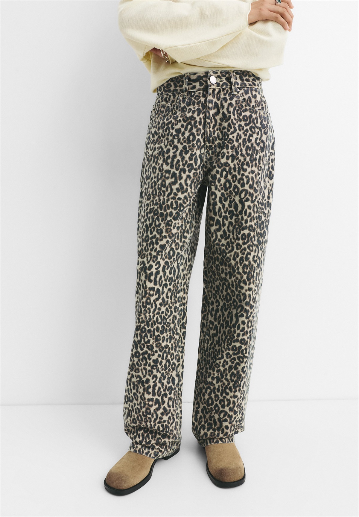 PULL&BEAR LEOPARD PRINT - Baggy Jeans - brown/braun