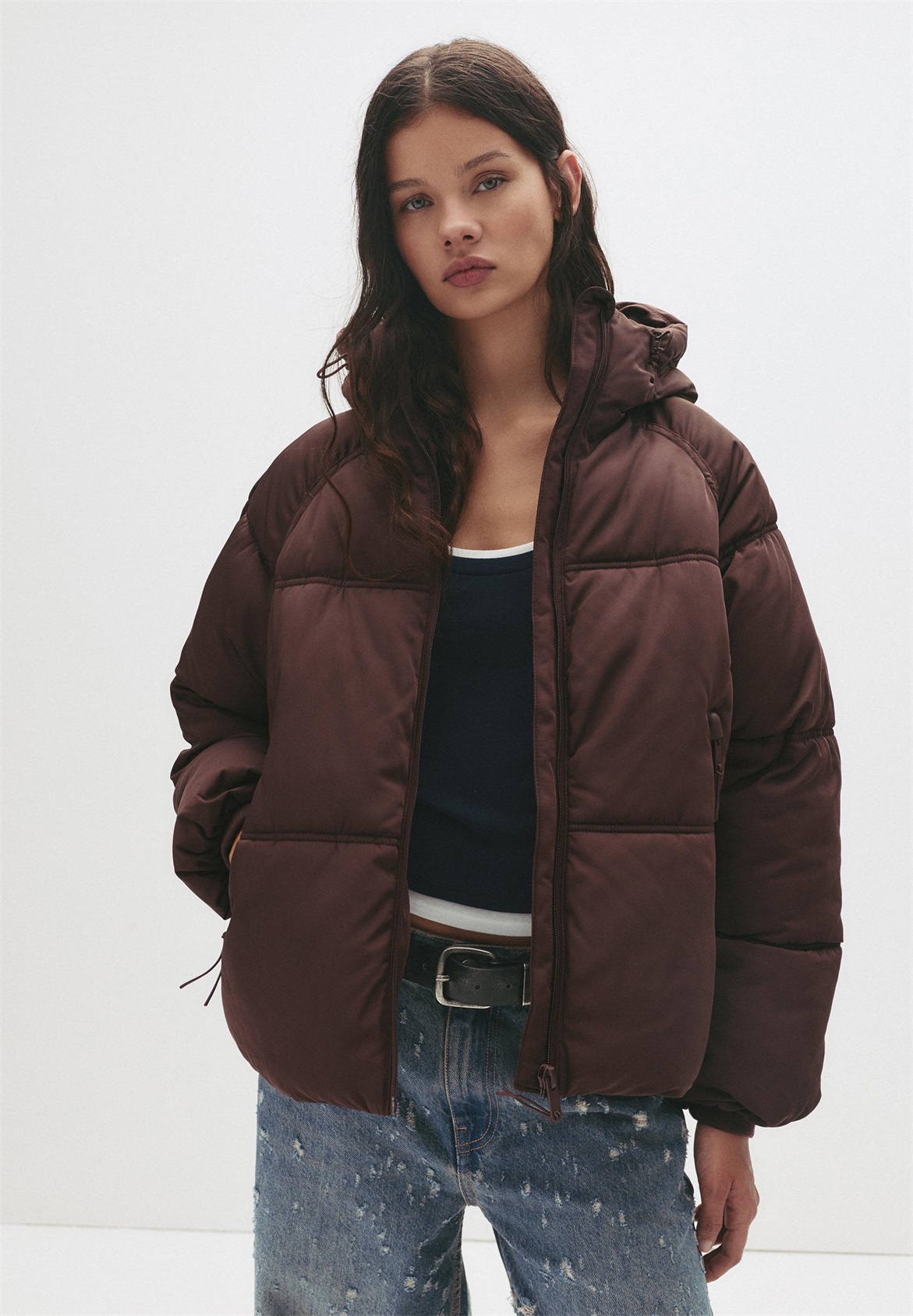PULL&BEAR HOODED PUFFER - Winterjacke - bordeaux