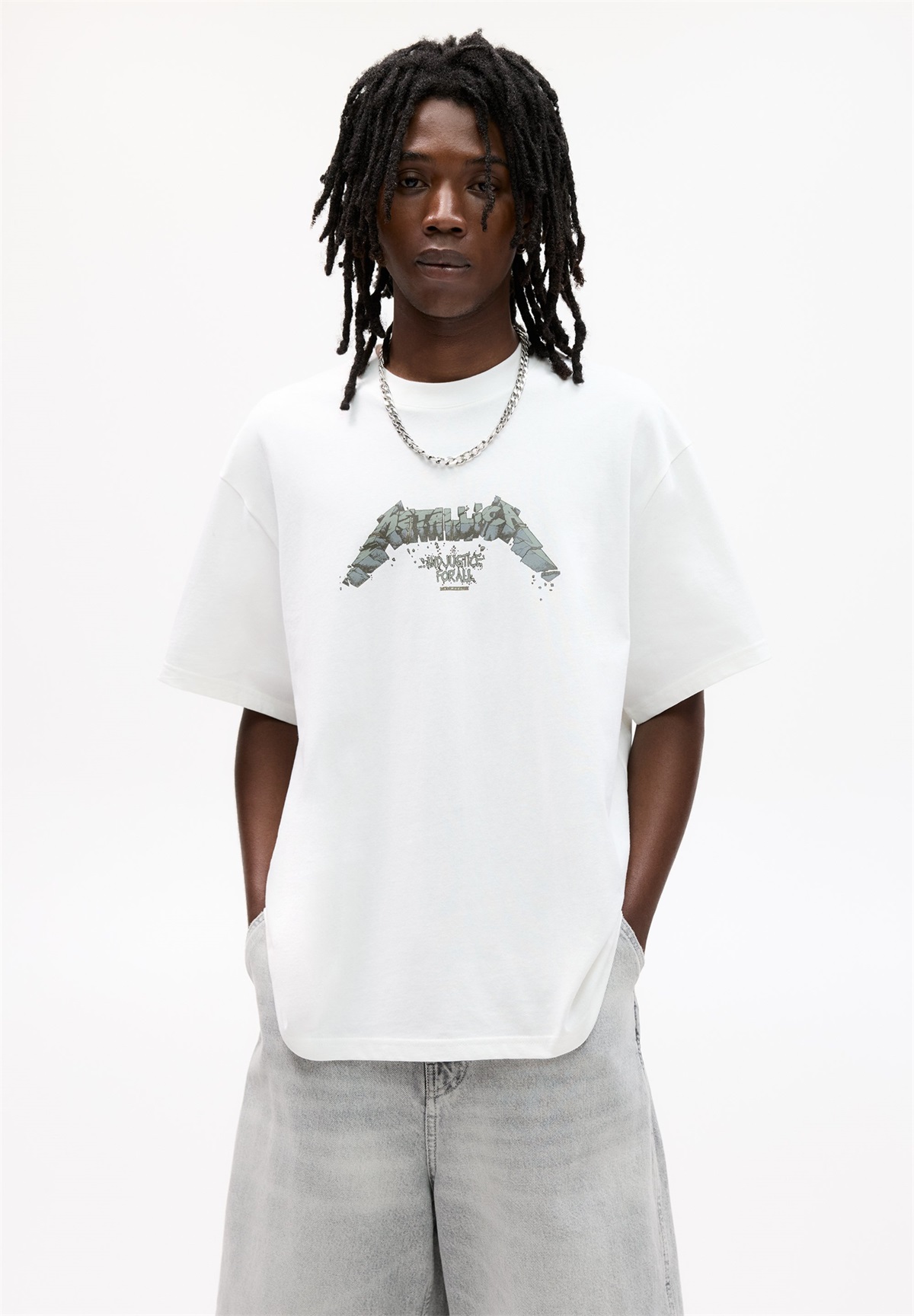 PULL&BEAR METALLICA - T-Shirt print - white/weiß