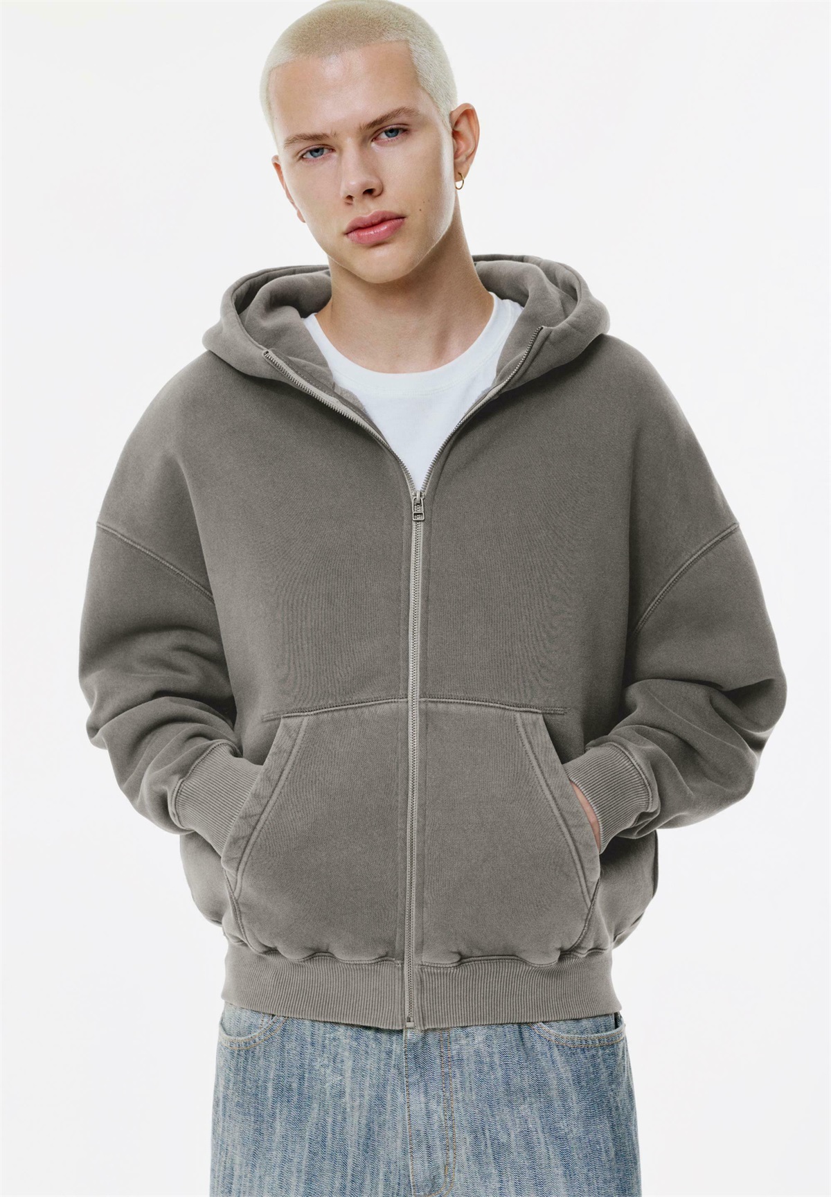 PULL&BEAR WASHED BOXY HOODIE - Sweatjacke - grey/grau
