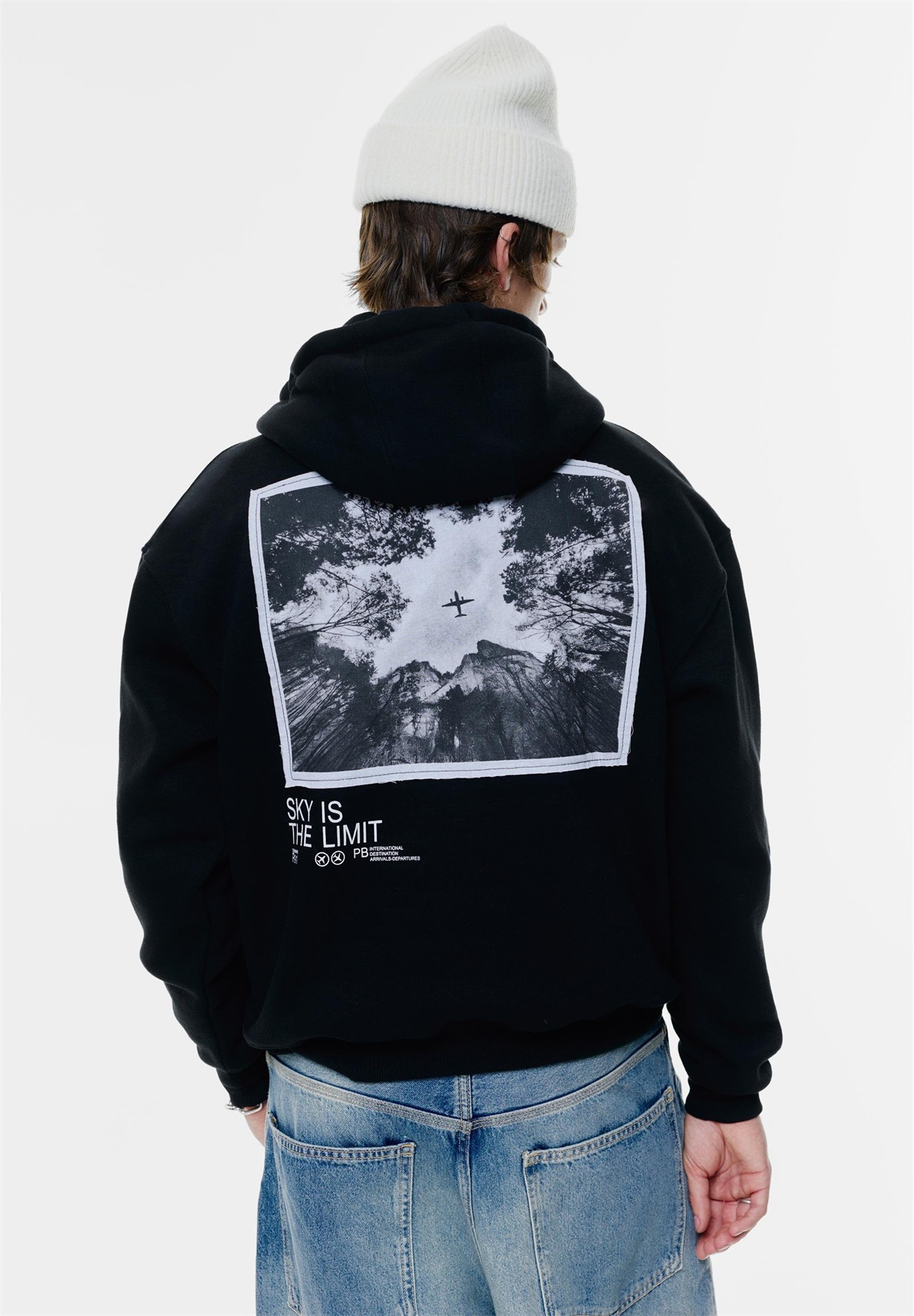 PULL&BEAR AEROPLANE - Kapuzenpullover - black/schwarz