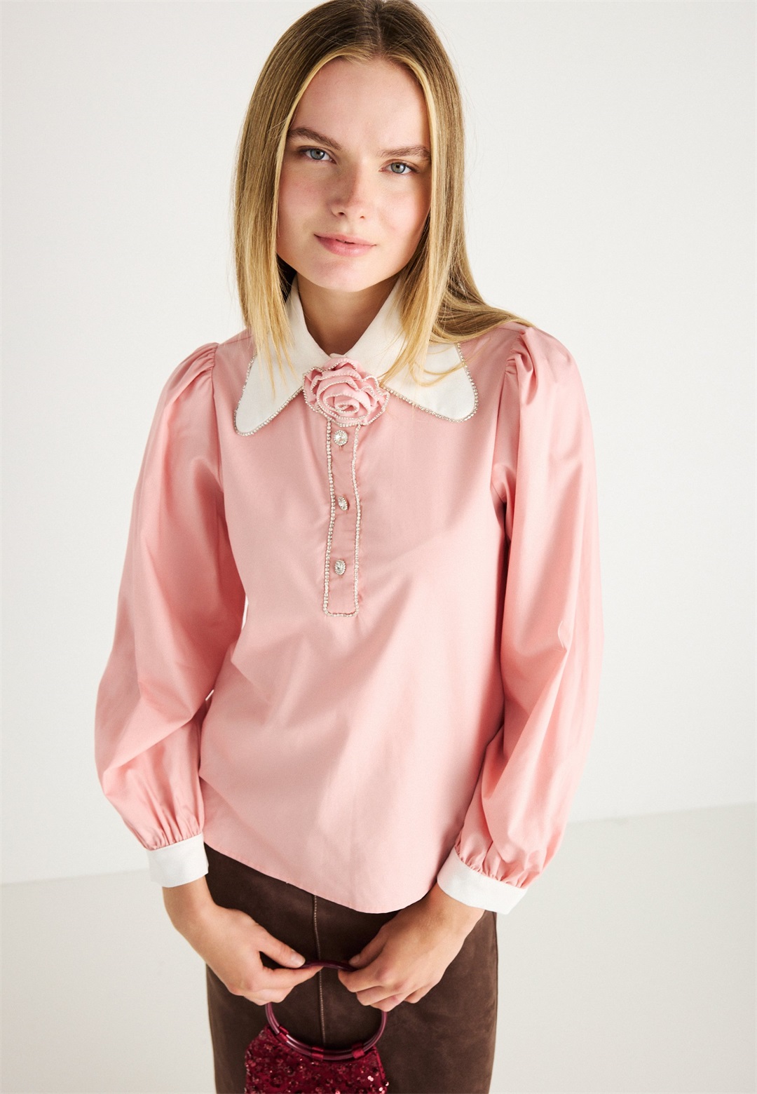 Sister Jane PASSIFLORA CONTRAST COLLAR - Bluse - pink/rosa