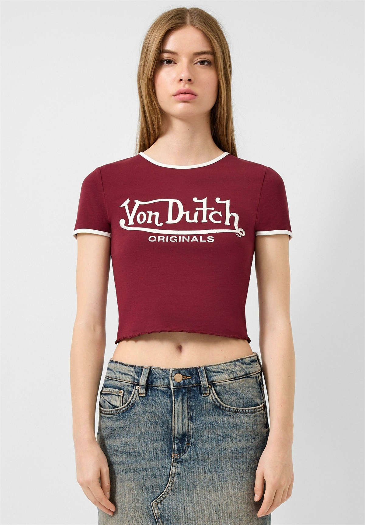 QS CROPPED MIT FRONTPRINT - T-Shirt print - bordeaux/dunkelrot