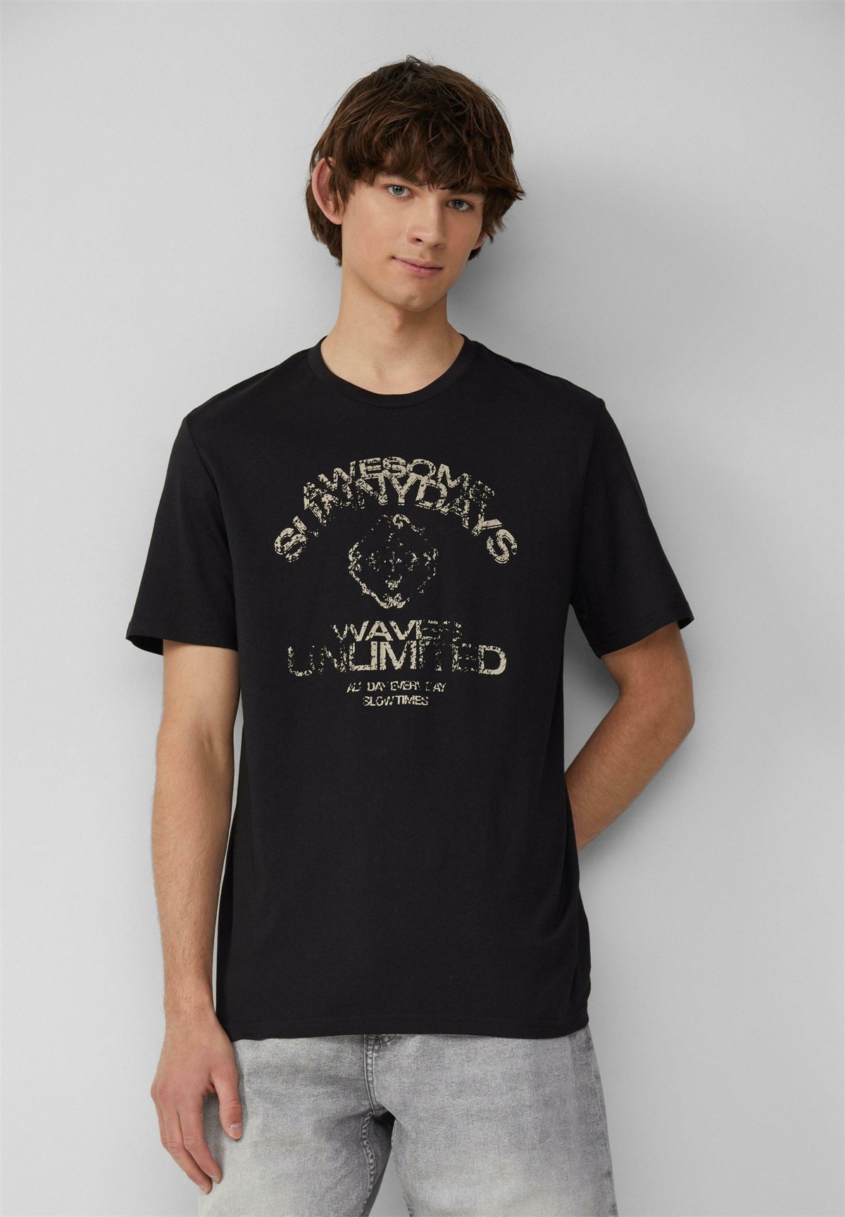 QS MIT PLATZIERTEM - T-Shirt print - schwarz/anthrazit