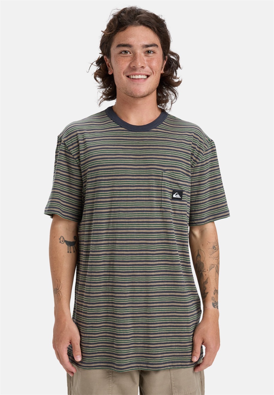 Quiksilver T-Shirt print - fallen rock onyx stripe/beige