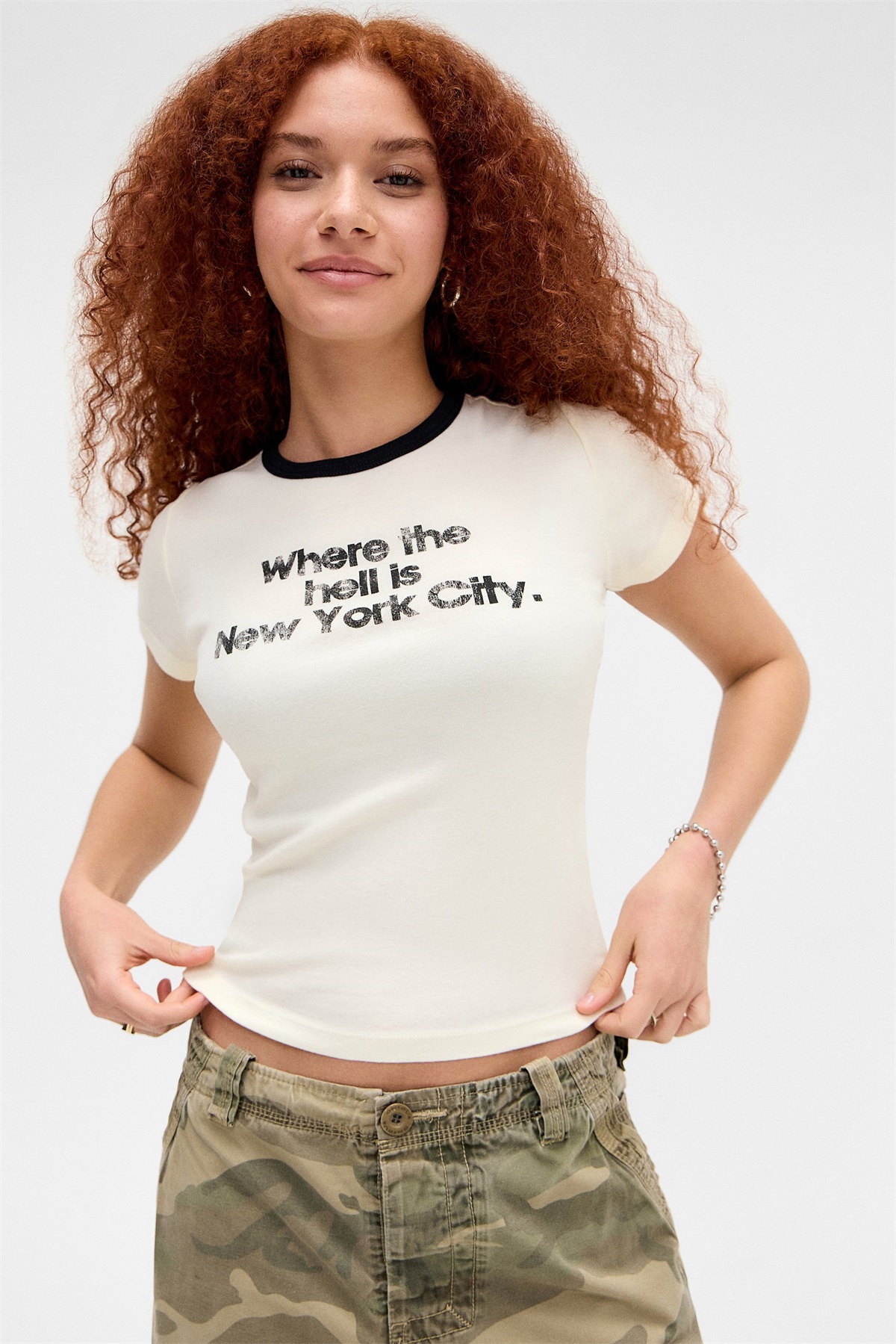 BDG Urban Outfitters WHERE IS NYC RINGER BABY TEE - T-Shirt print - ecru/offwhite