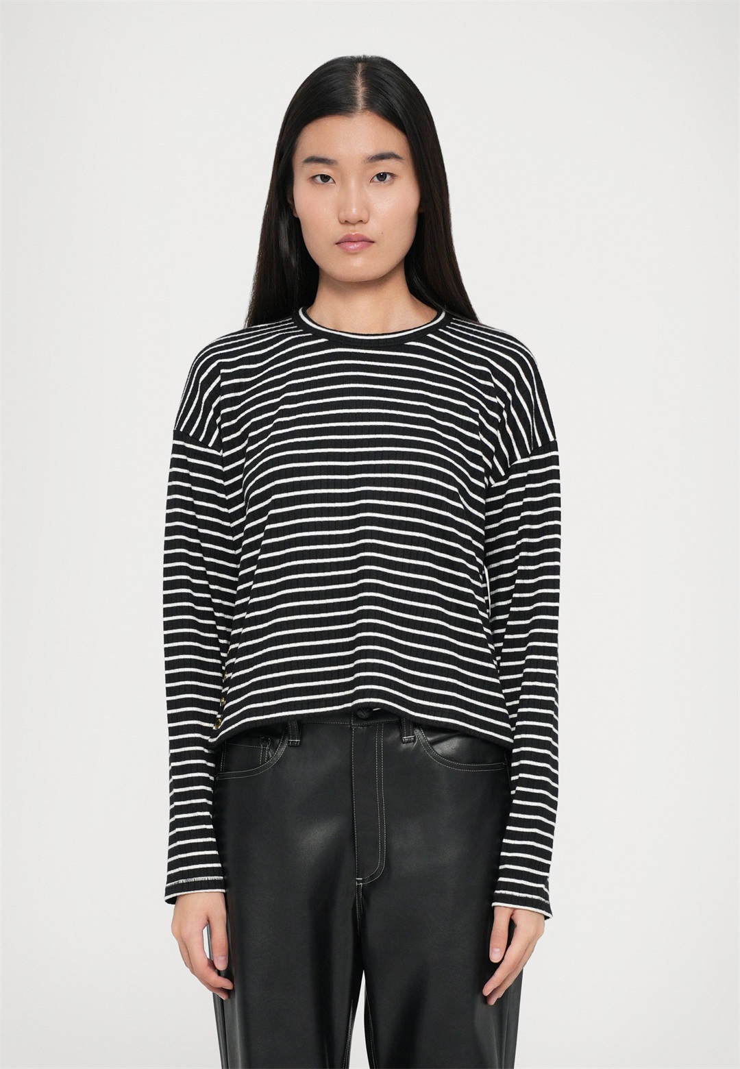 rag & bone STRIPE CREWNECK - Strickpullover - black/schwarz