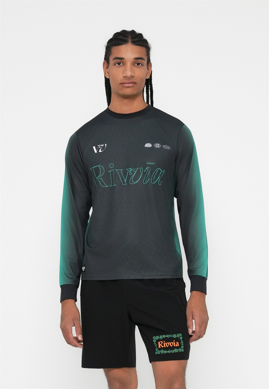 Rivvia Projects MAZE - Langarmshirt - black/green/dunkelgrün-meliert