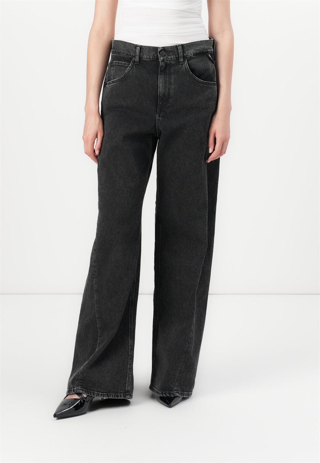 Replay NARJA PANTS - Wide Leg - dark grey/grey denim