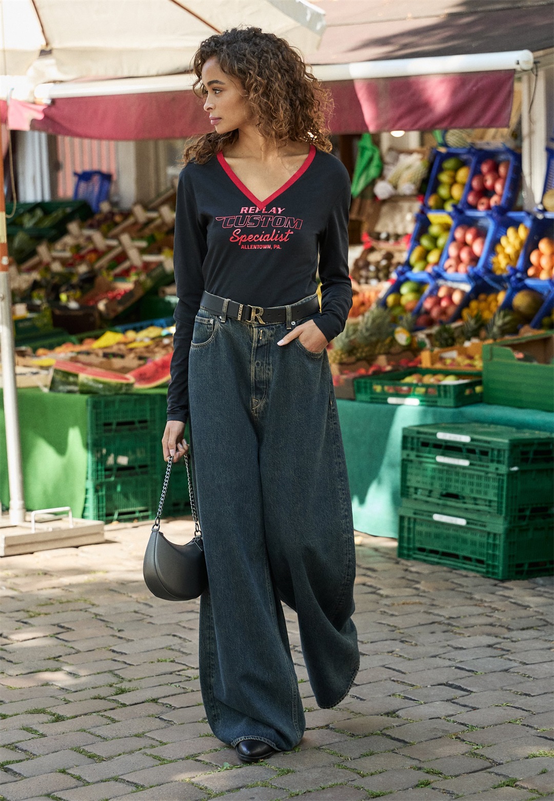 Replay MARGOTT DARK TINTED INDIGO WASHED DENIM - Wide Leg - dark blue/dark-blue denim