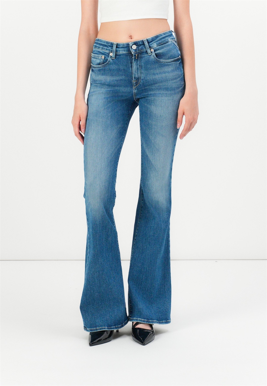 Replay JOELLA PANTS - Flared Jeans - medium blue/blue denim