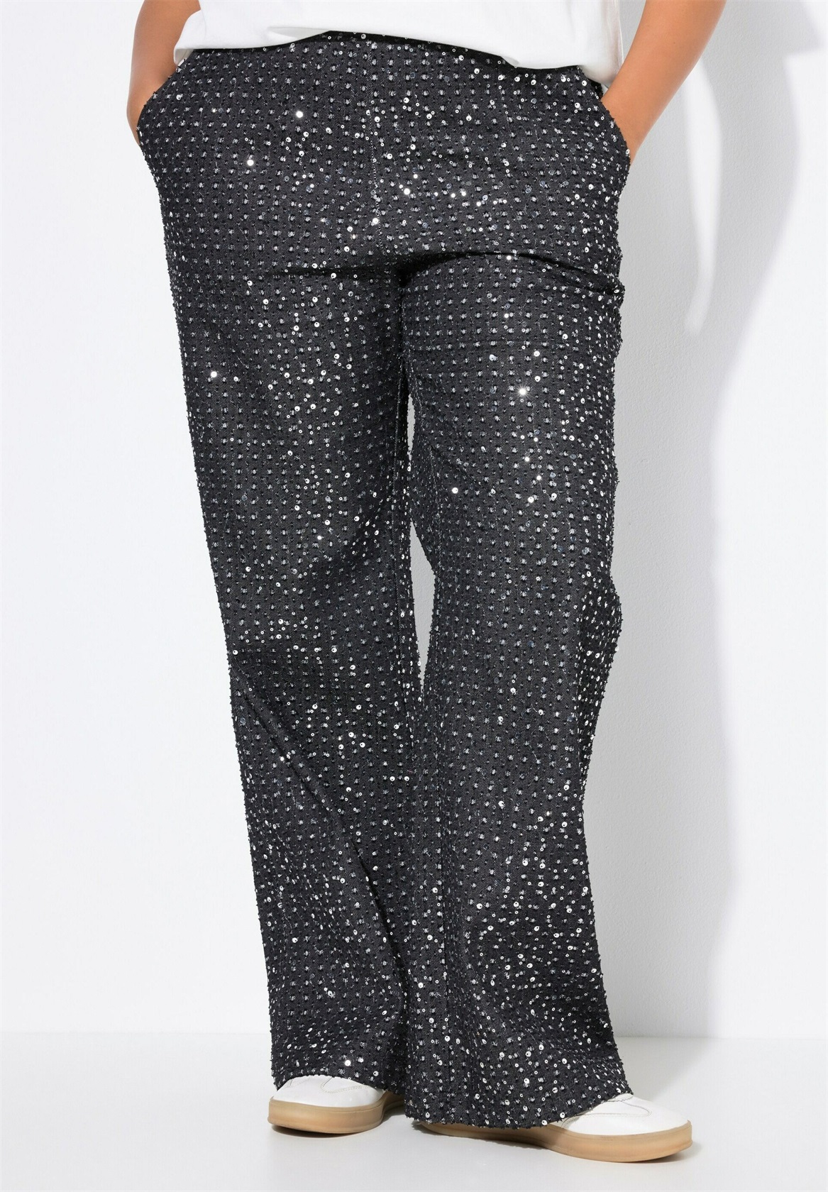 Studio Untold PAILLETTEN OPTIK - Jeans Straight Leg - black/schwarz