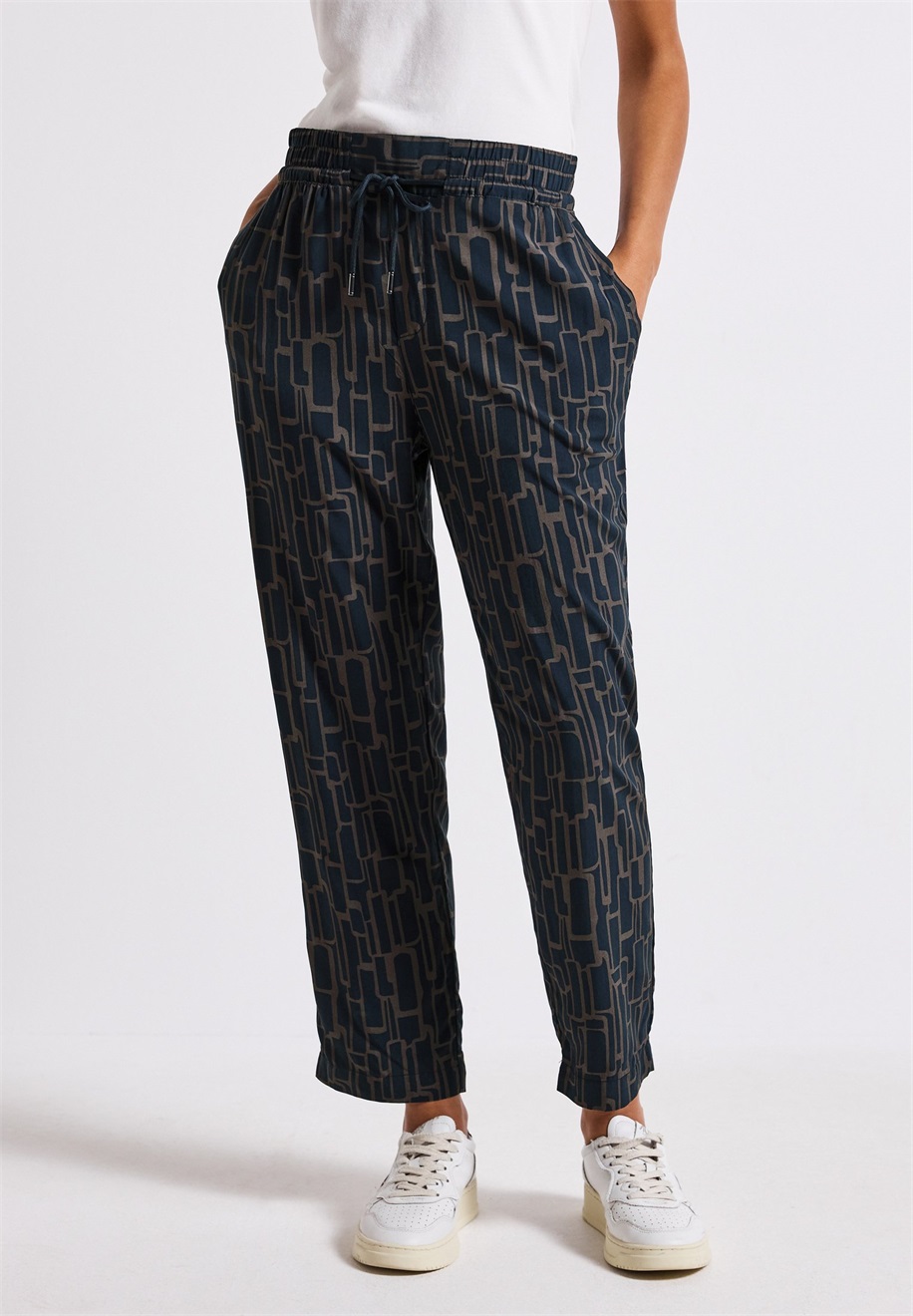 Street One GEMUSTERTE LOOSE FIT - Stoffhose - blau