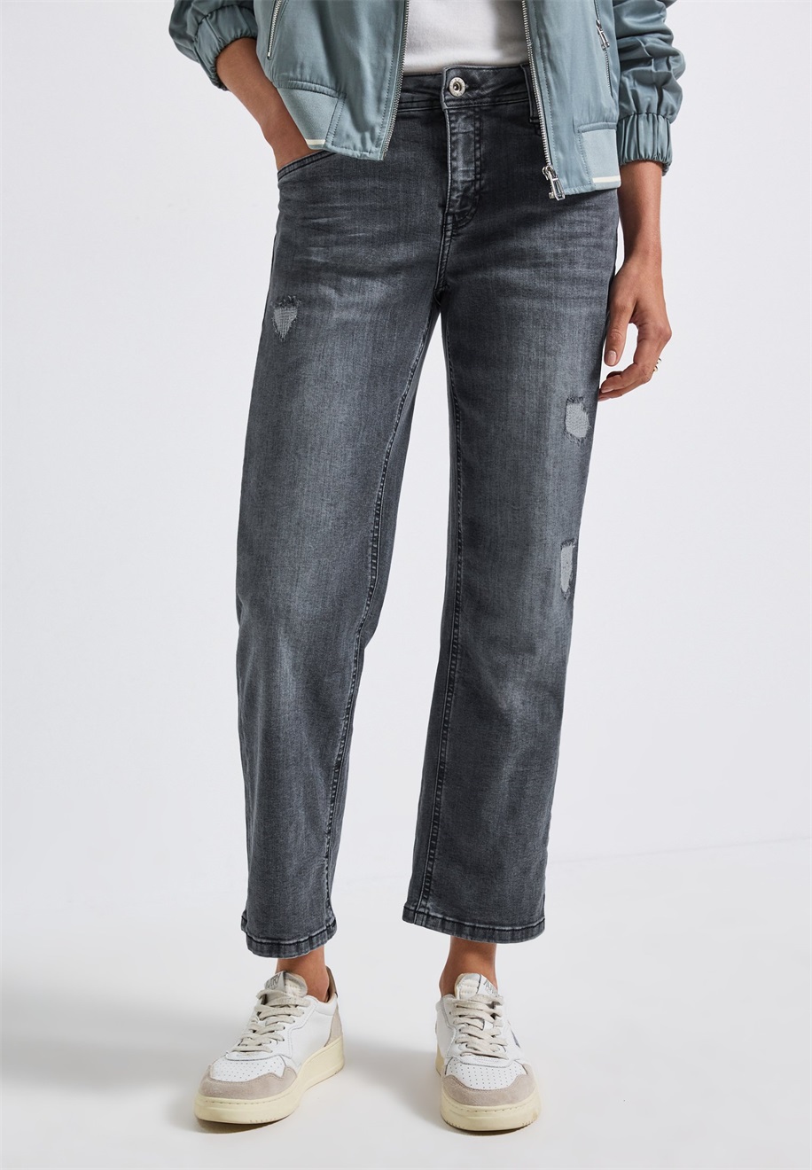 Street One STRAIGHT DESTROYED - Jeans Relaxed Fit - grau/grey denim