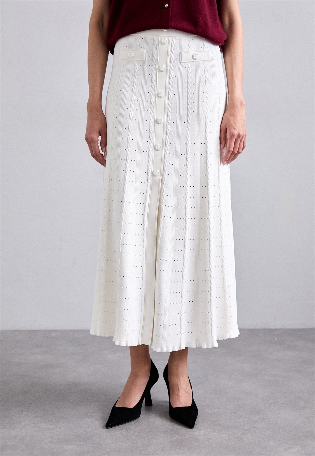 sandro JUPE MIDI POINT FANTAISIE - A-Linien-Rock - ecru/offwhite