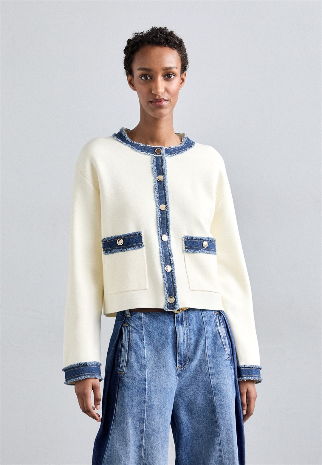 sandro CARDI COL ROND MIX - Strickjacke - ecru/beige