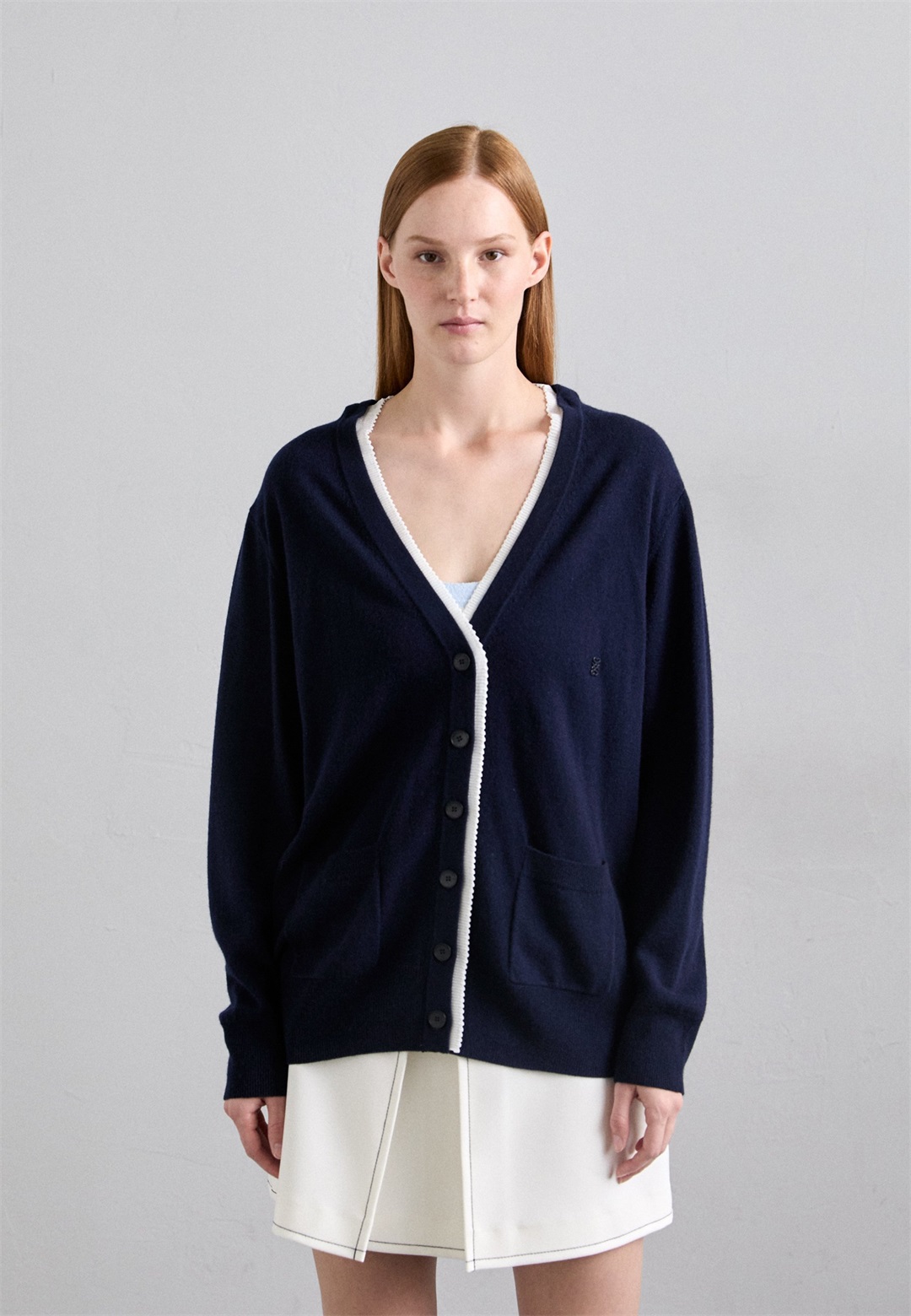 sandro CARDIGAN A DOUBLE FINITION CONTRASTE - Strickjacke - marine/dunkelblau