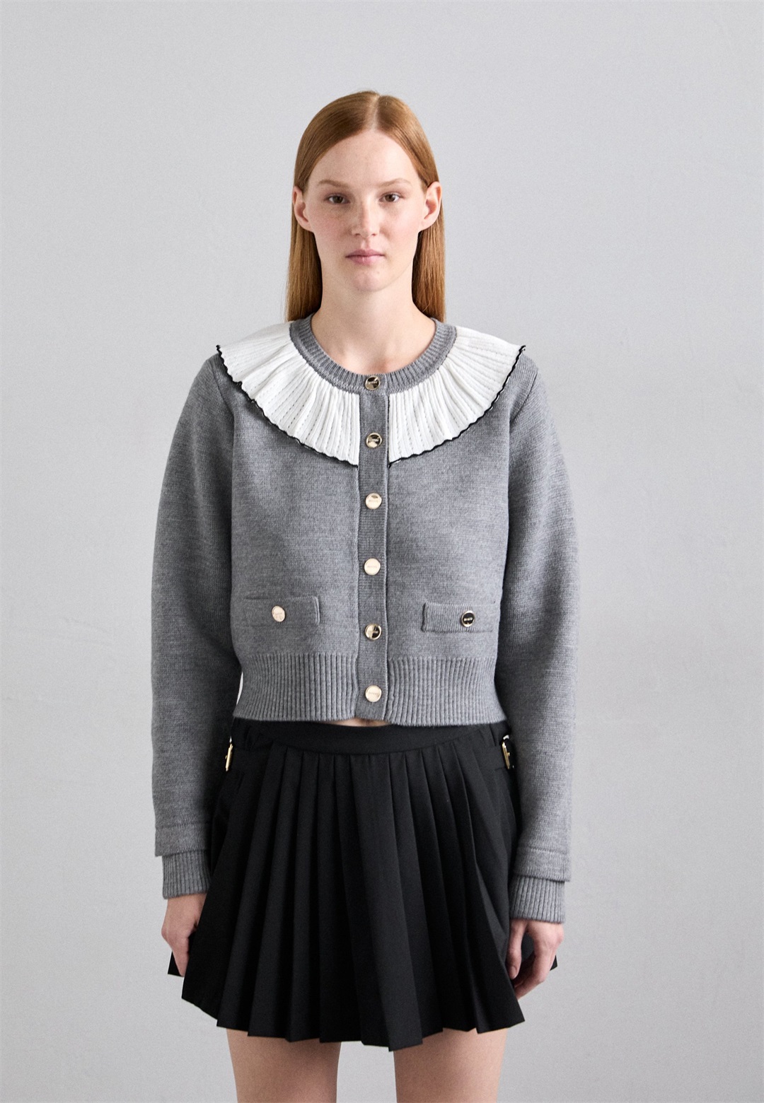 sandro CARDICAN MINI MEUNIER COL ROMANTIQUE - Strickjacke - gris/grau